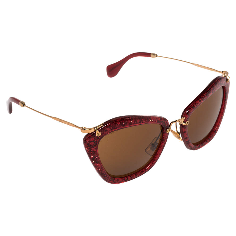 Miu Miu Red Glittered Acetate SMU 10N Cat Eye Sunglasses