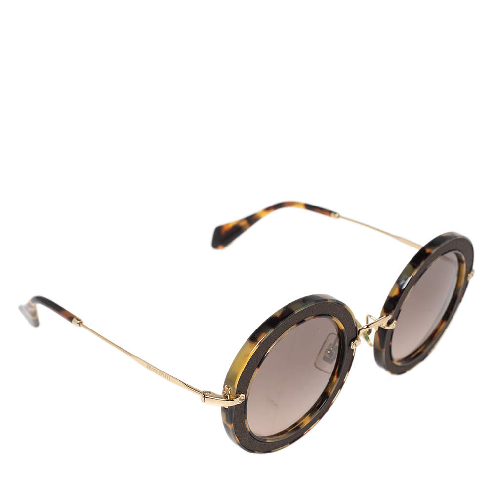 Miu Miu Brown Tortoise Acetate SMU08R Gradient Round Sunglasses
