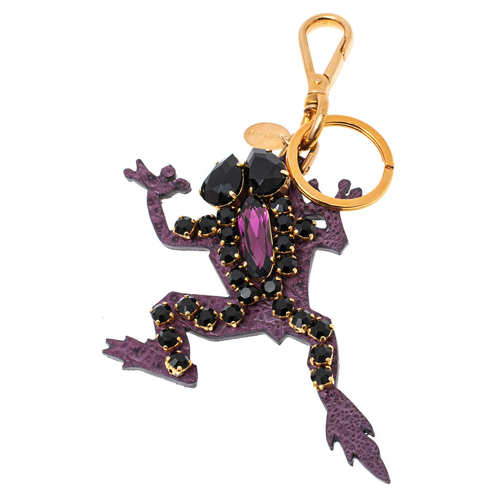 Miu Miu Purple Crystal Embedded Leather Key Chain/ Bag Charm