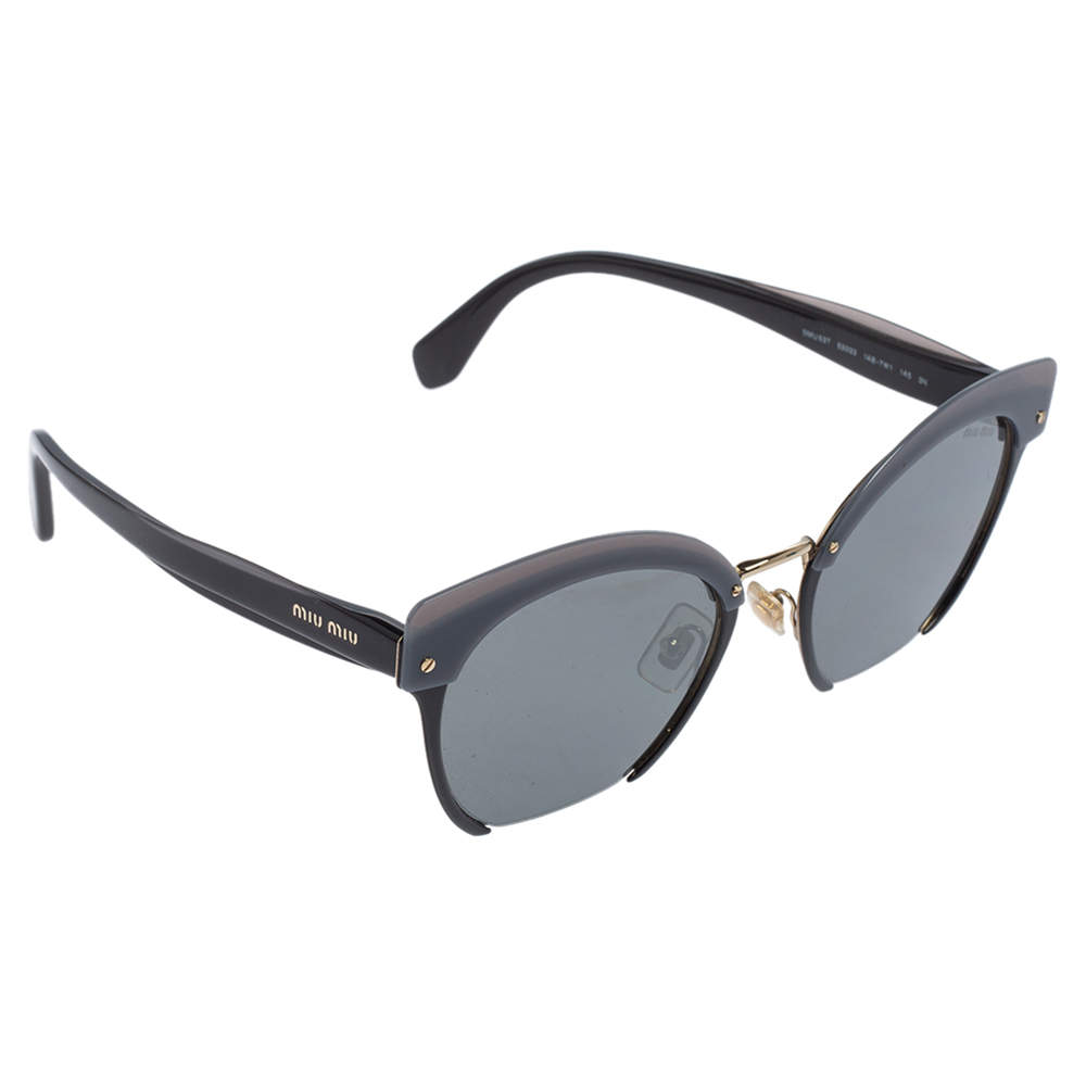 Pre Owned Miu Miu Grey/ Grey Mirrored SMU 53T Cat Eye Sunglasses