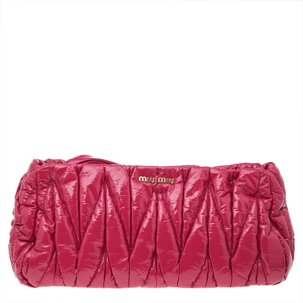 Miu Miu Pink Matelasse Patent Leather Oversize Pouch