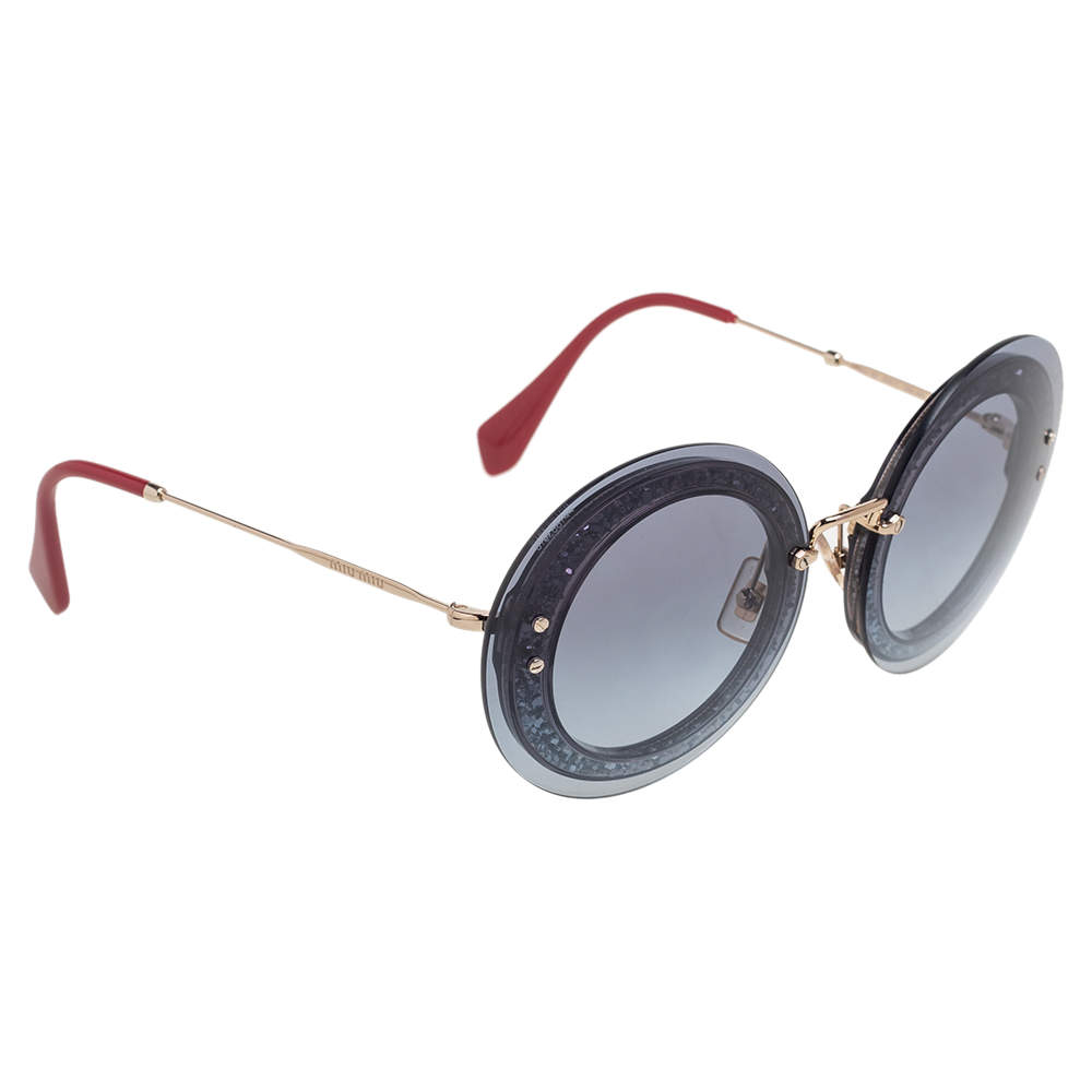 Miu Miu Grey Glitter Acetate SMU 10R Gradient Round Sungalsses