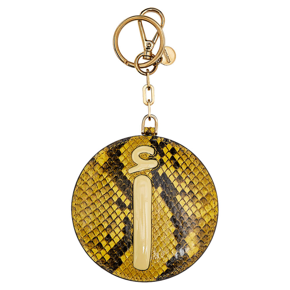 Miu Miu Yellow/black Snakeskin Embossed Leather Cosmetic Mirror