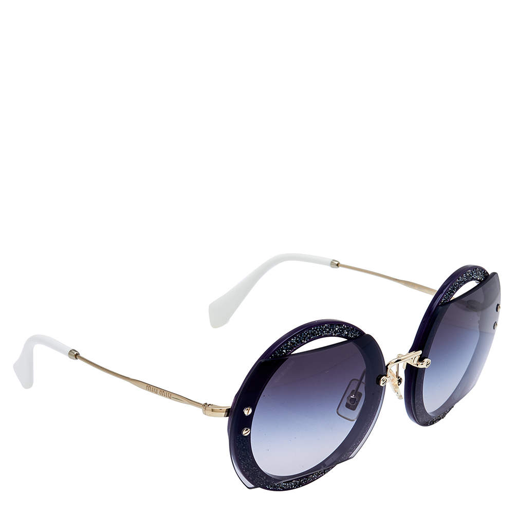 مملوكة مسبقًا نظارة شمسية ميو ميو SMU06S كريستال أزرق مزخرف / رصاصي متدرج مستديرة