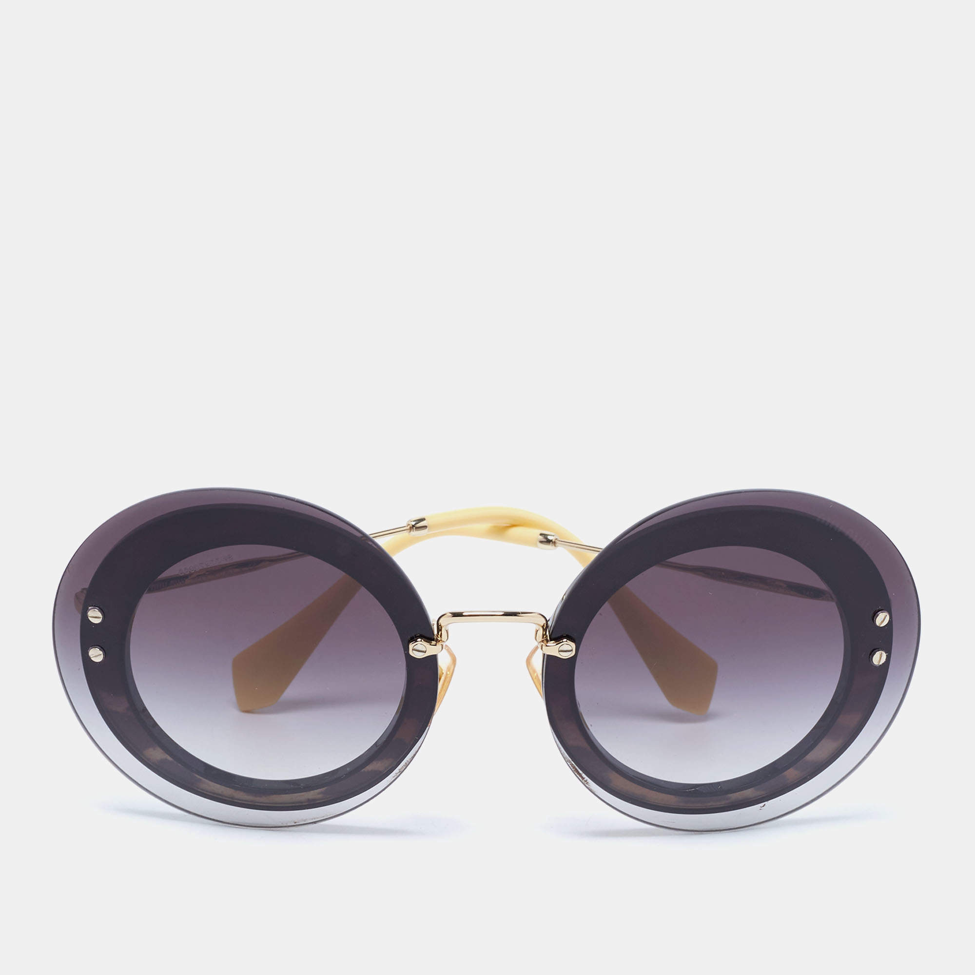 Miu Miu Gold Tone / Grey Gradient SMU 10R Round Sunglasses