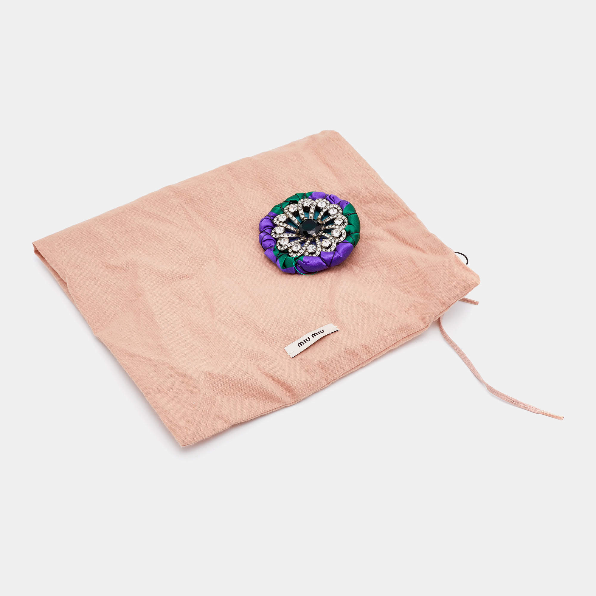 Pre Owned Miu Miu Purple & Green Satin Crystal Embellished Round Brooch