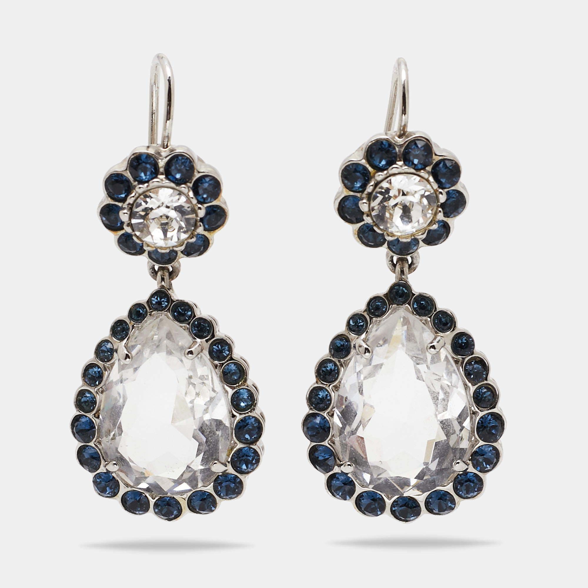 Miu Miu Crystals Silver Tone Drop Earrings 