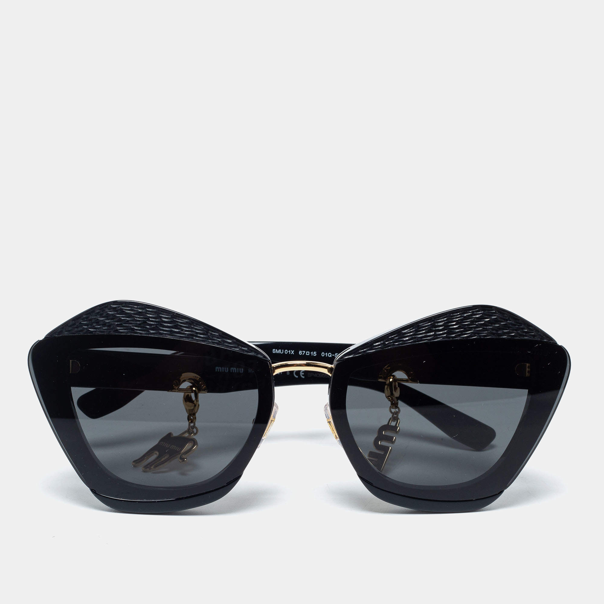 Miu Miu Black / Grey SMU 01X Charms Aviator Sunglasses Miu