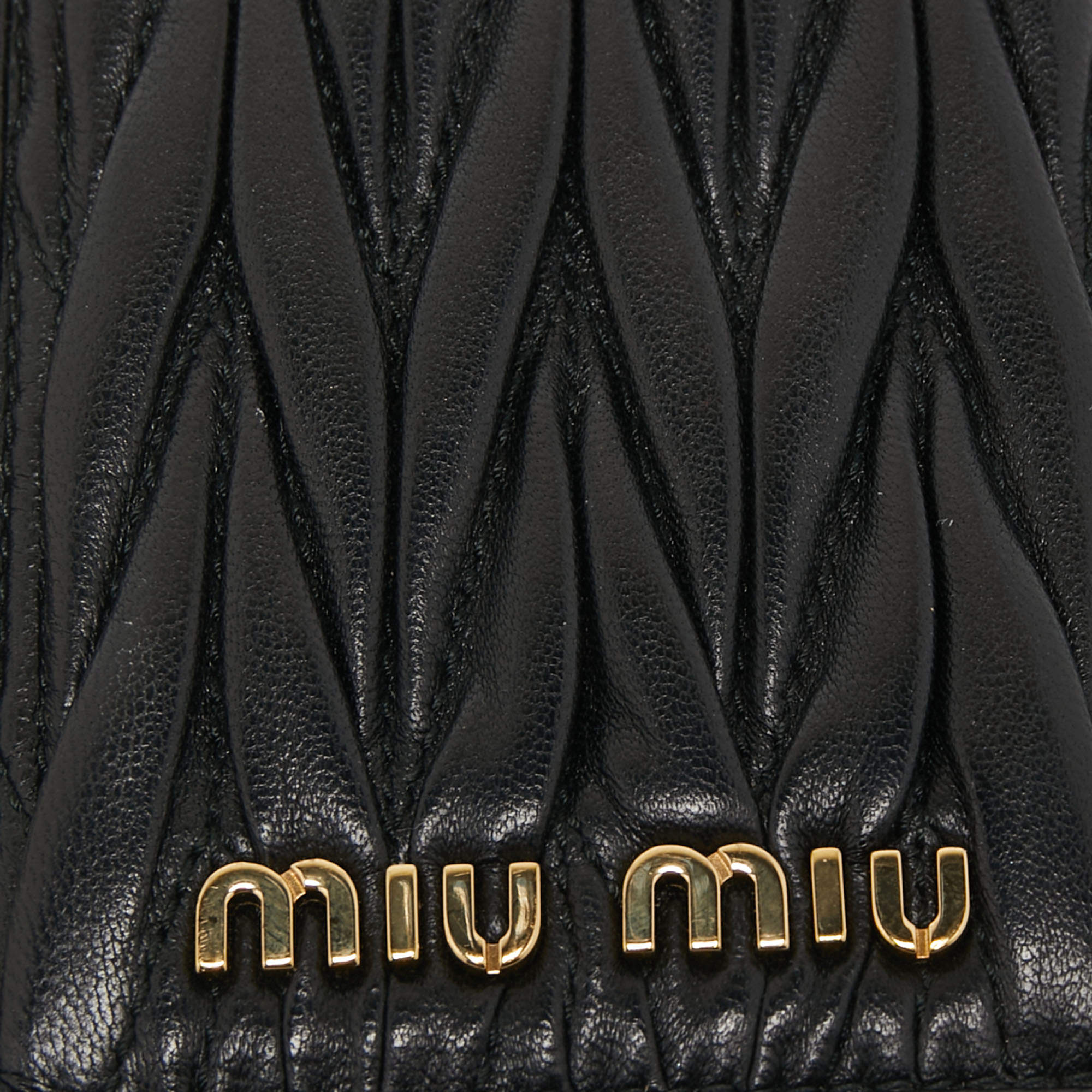 Miu Miu Black Matelassé Leather Lanyard ID Card Holder Miu Miu