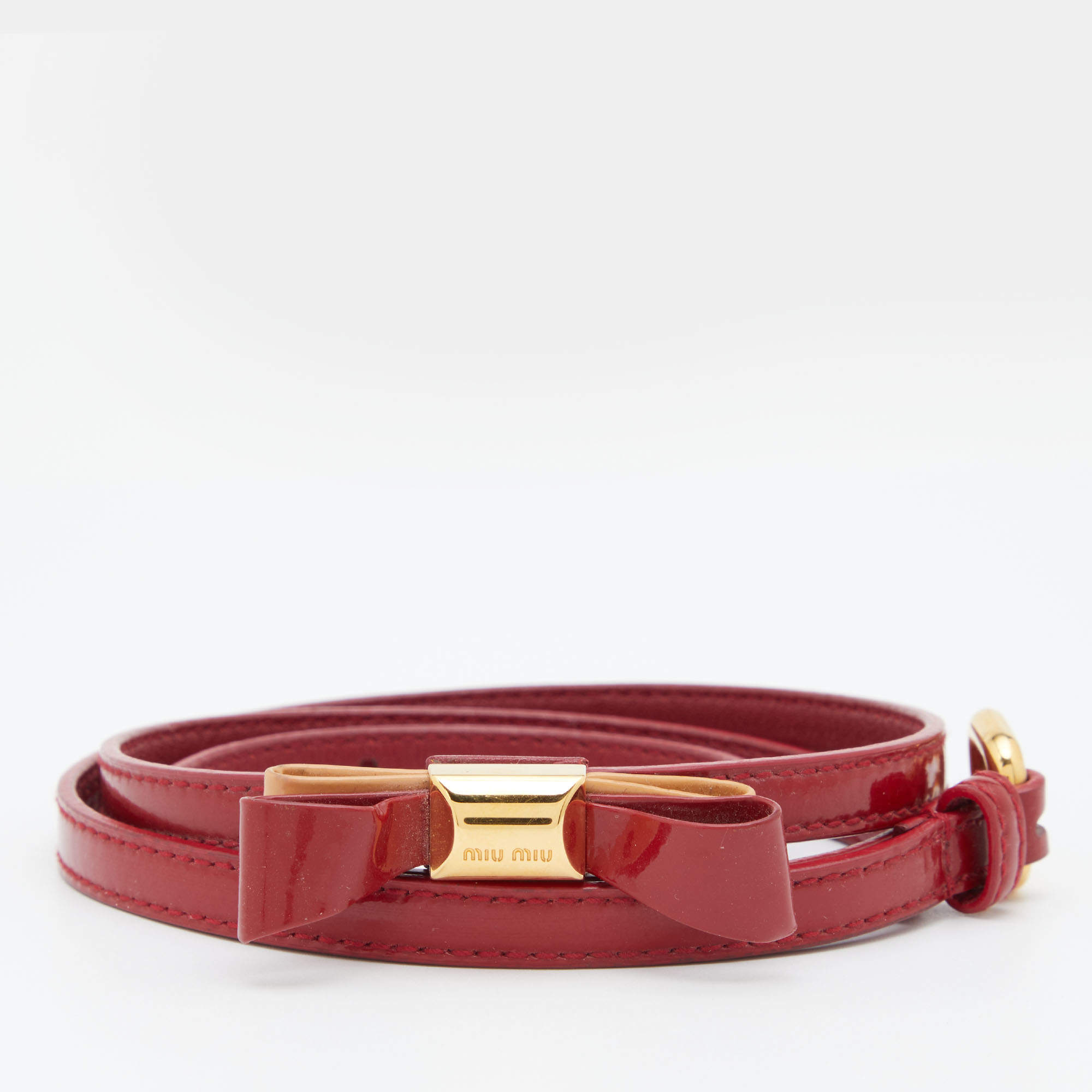Miu Miu Red Leather Bow Buckle Belt 80 CM