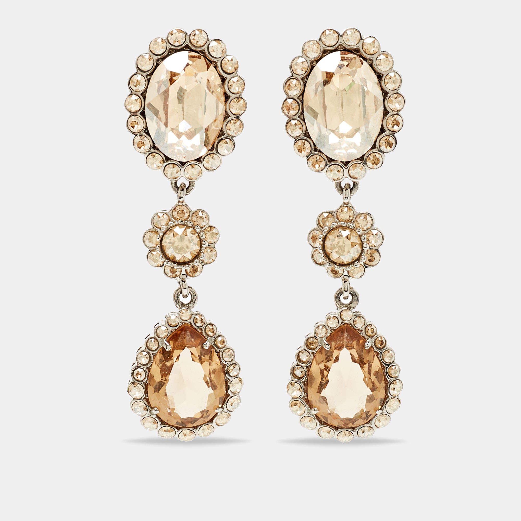 Miu Miu Silver Tone Crystal Drop Clip-On Earrings 