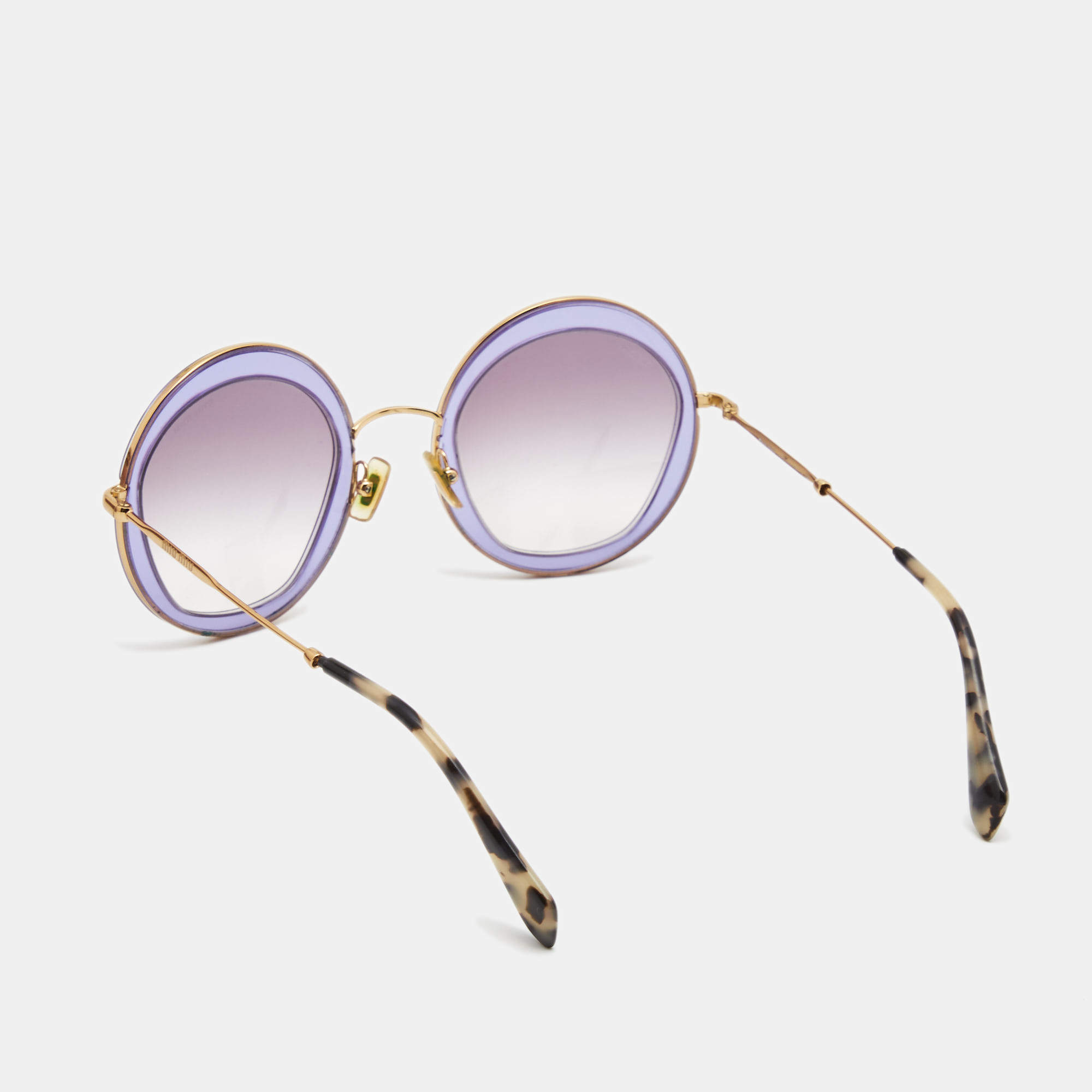 🍀MIU MIU REVEAL MU10RS UES6S1 Silver Glitter Brown Gradient Round  Sunglasses