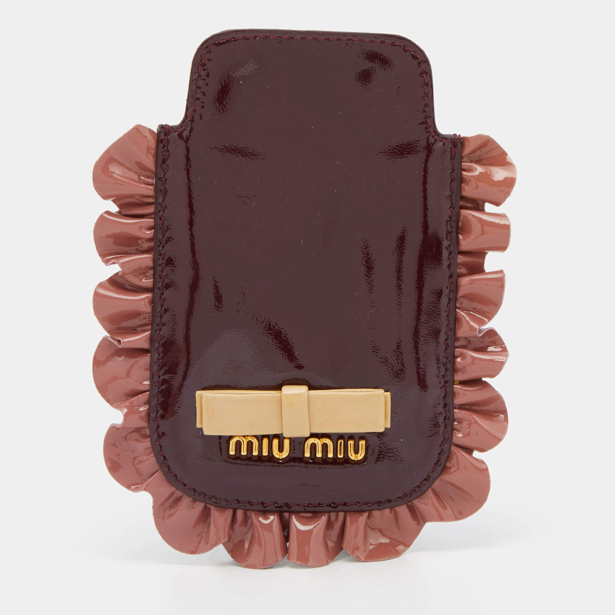 Pre Owned Miu Miu Burgundy/Pink Patent Leather Ruffle Phone Case