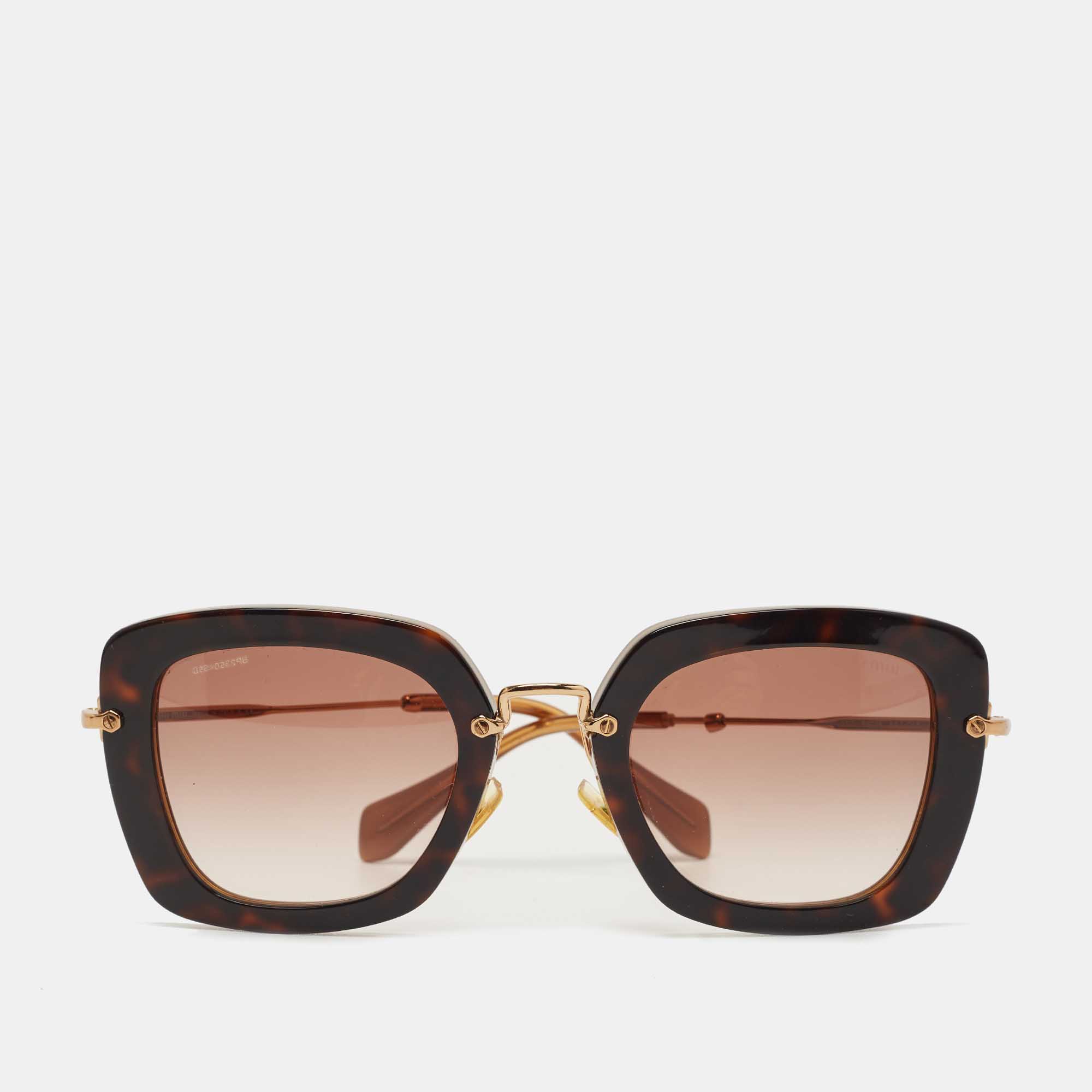 Miu Miu Havana/Gold Gradient SMU070 Square Sunglasses
