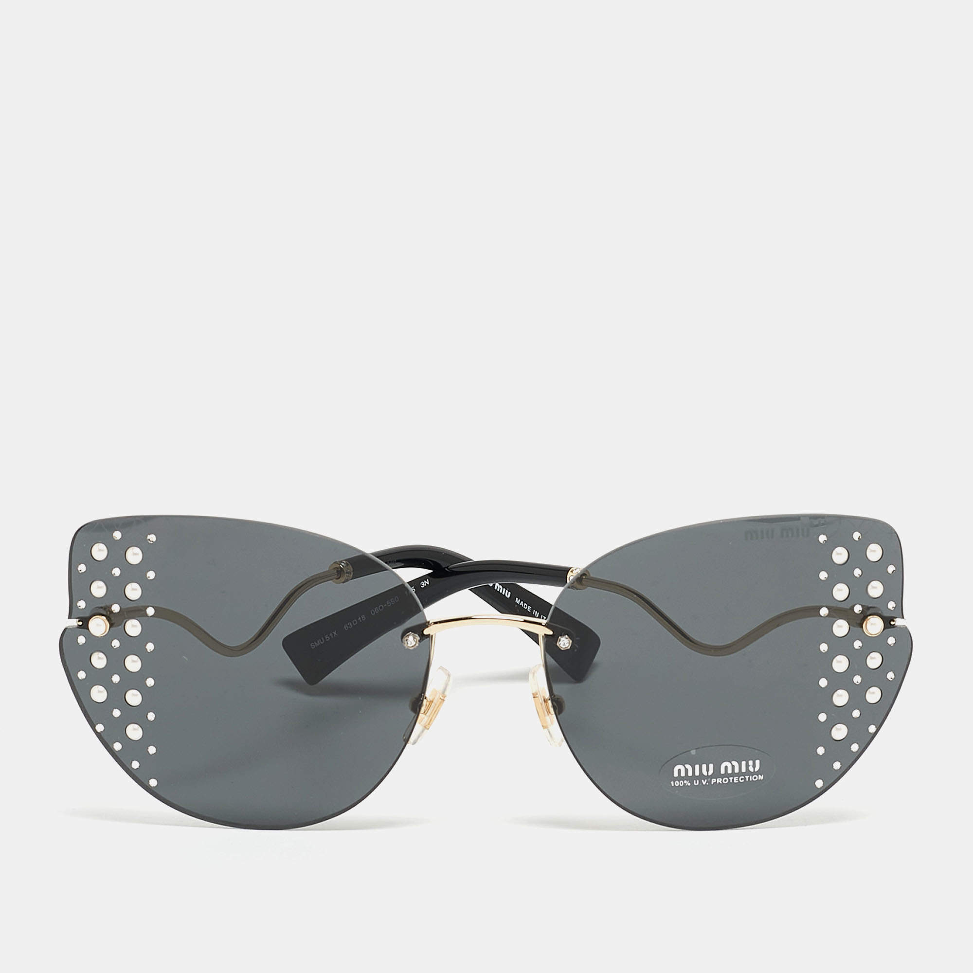 Pre Owned Miu Miu Black/Gold SMU51X Embellished Butterfly Sunglasses
