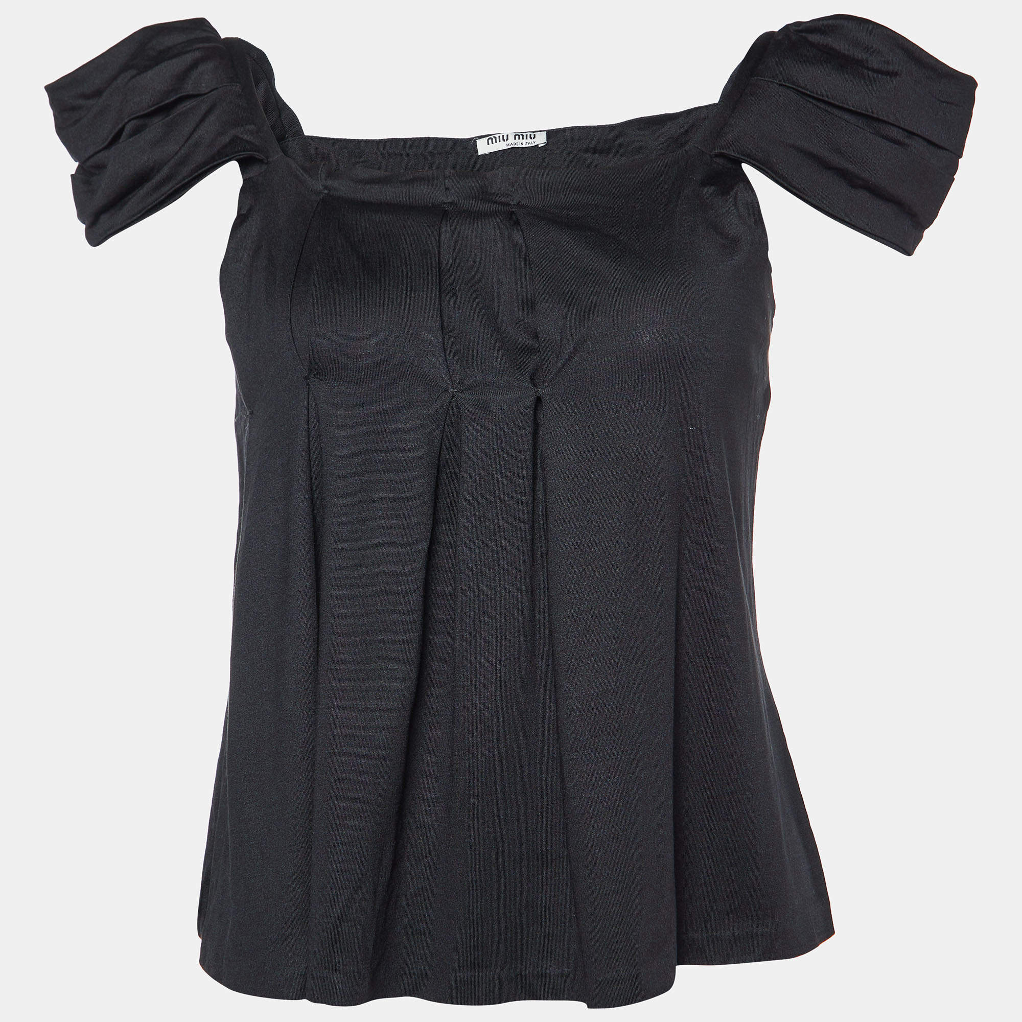 Miu Miu Black Silk Pleated Top S