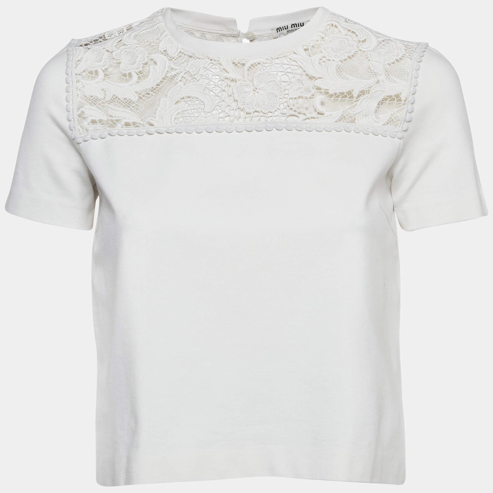 Pre Owned Miu Miu White Knit Lace Trim Top S