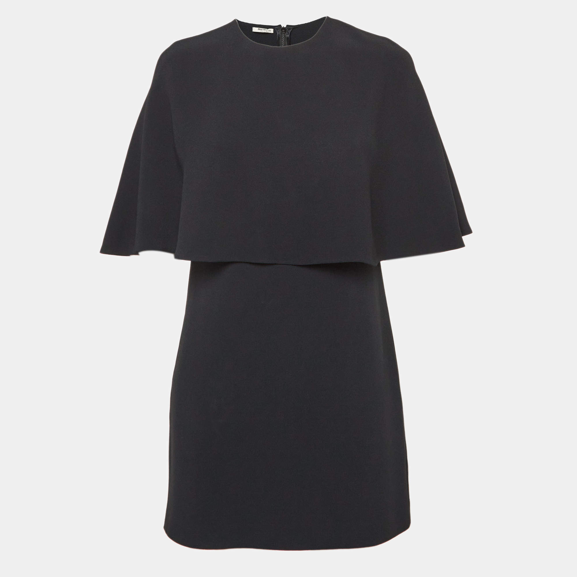 Miu Miu Black Crepe Cape Style Mini Dress M