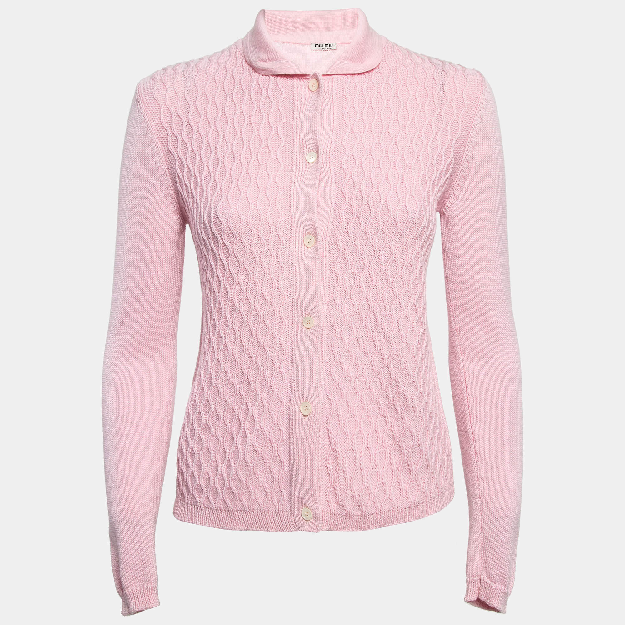 Miu Miu Pink Patterned Knit Button Front Cardigan S