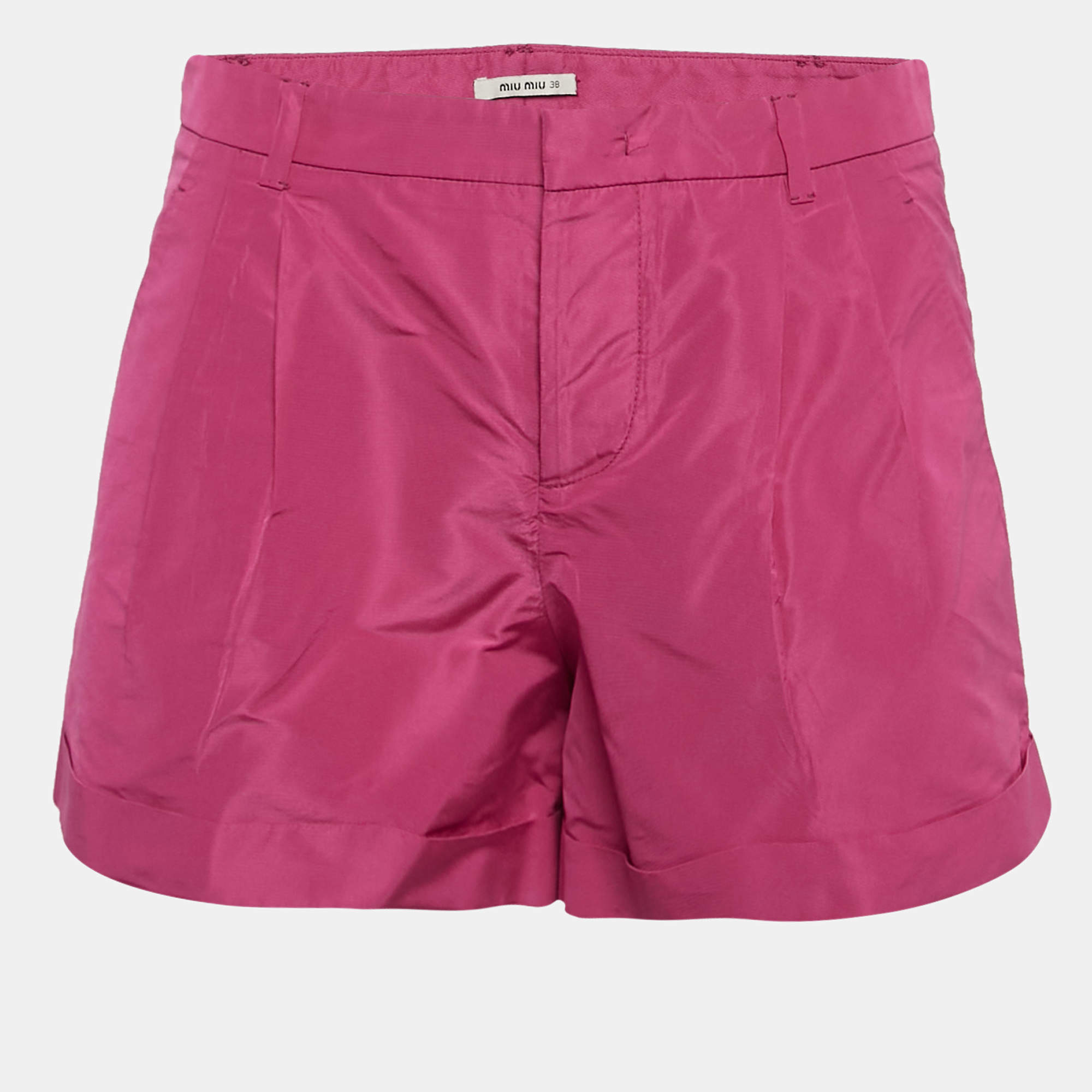 Miu Miu Pink Synthetic Pleated Shorts S