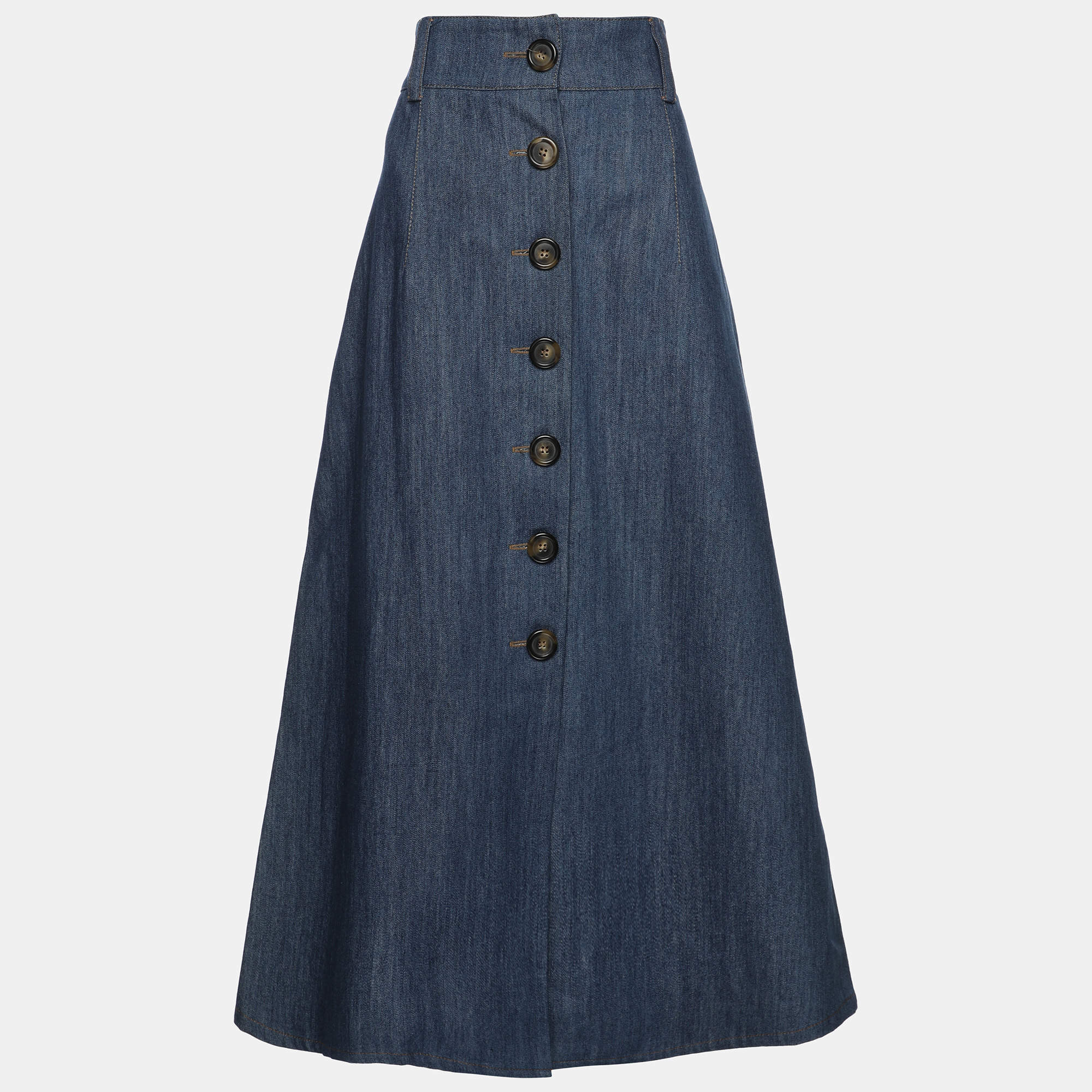 Miu Miu Blue Denim Button Front Midi Skirt M