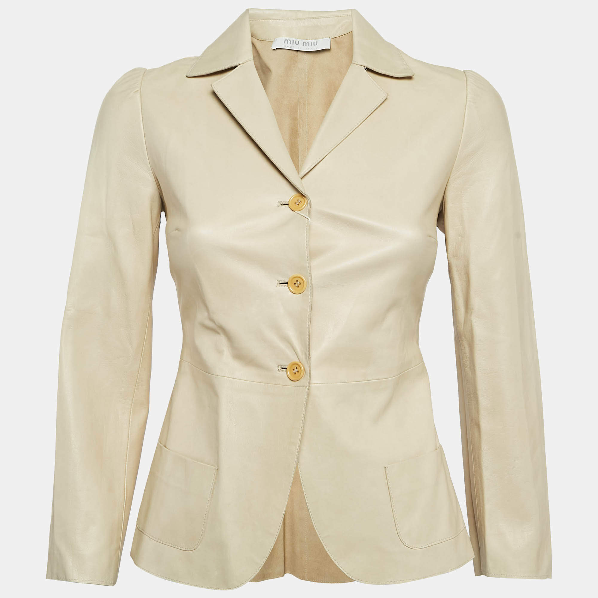 Miu Miu Vintage Cream Leather Button Front Jacket S