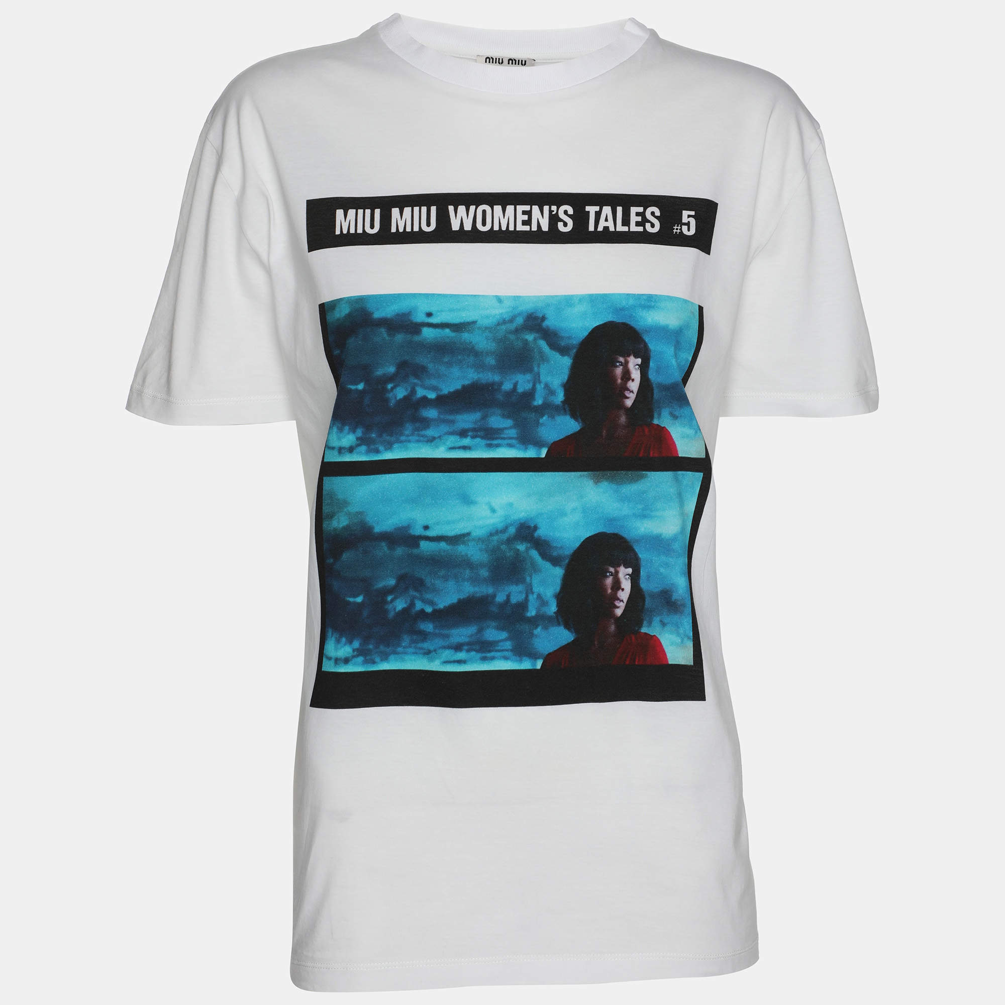 Pre Owned Miu Miu White Cotton Tales T-shirt XL