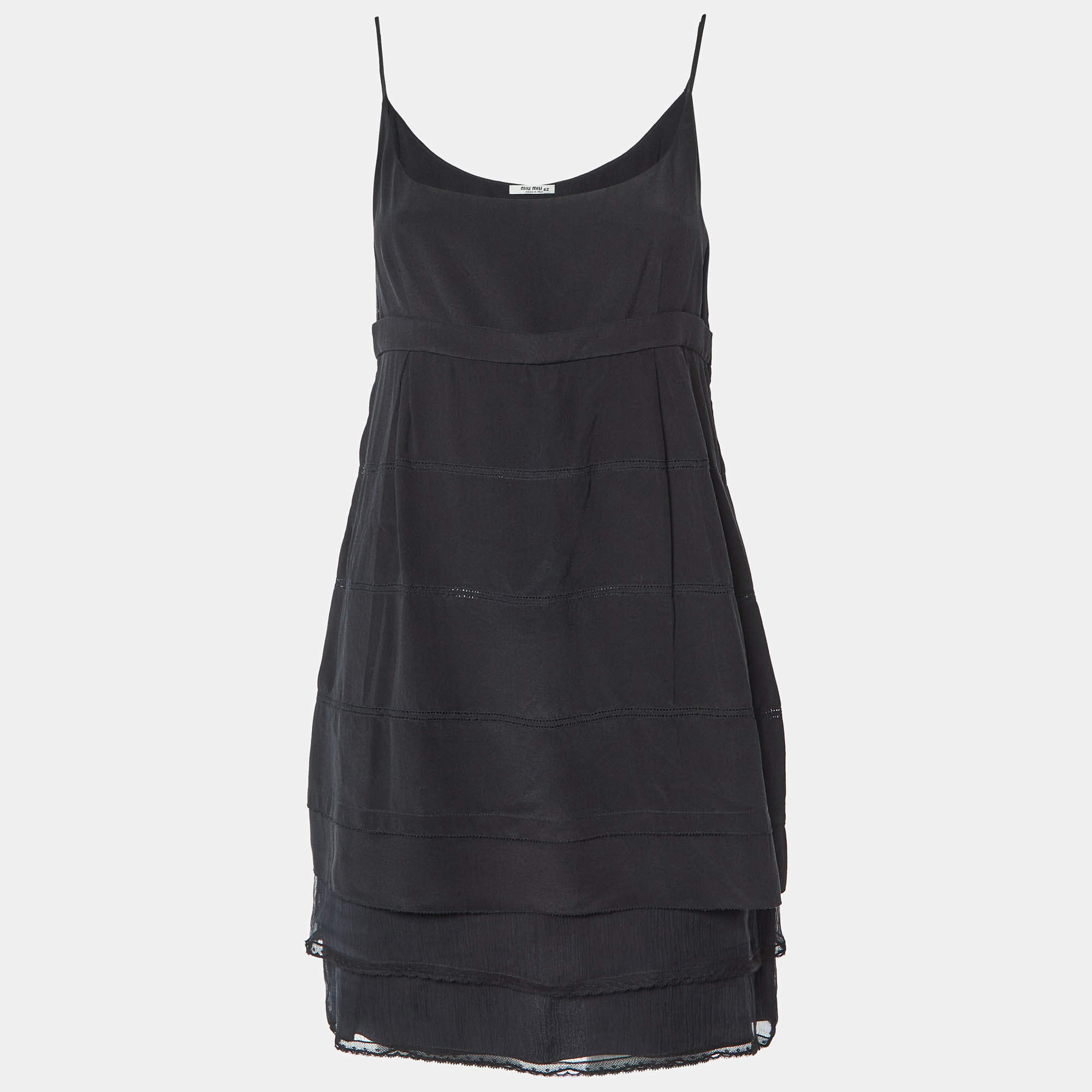 Miu Miu Black Silk Sleeveless Mini Dress M