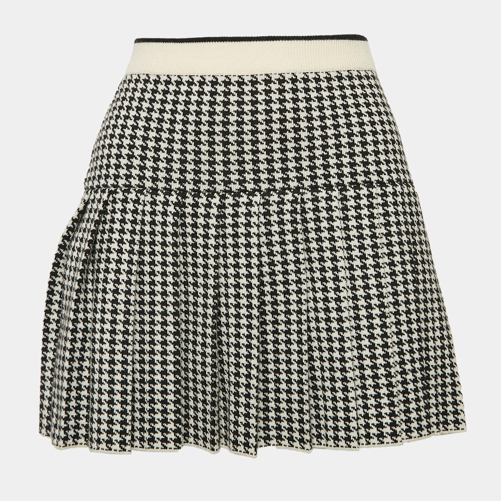 Miu Miu Black/White Houndstooth Wool Pleated Mini Skirt XS