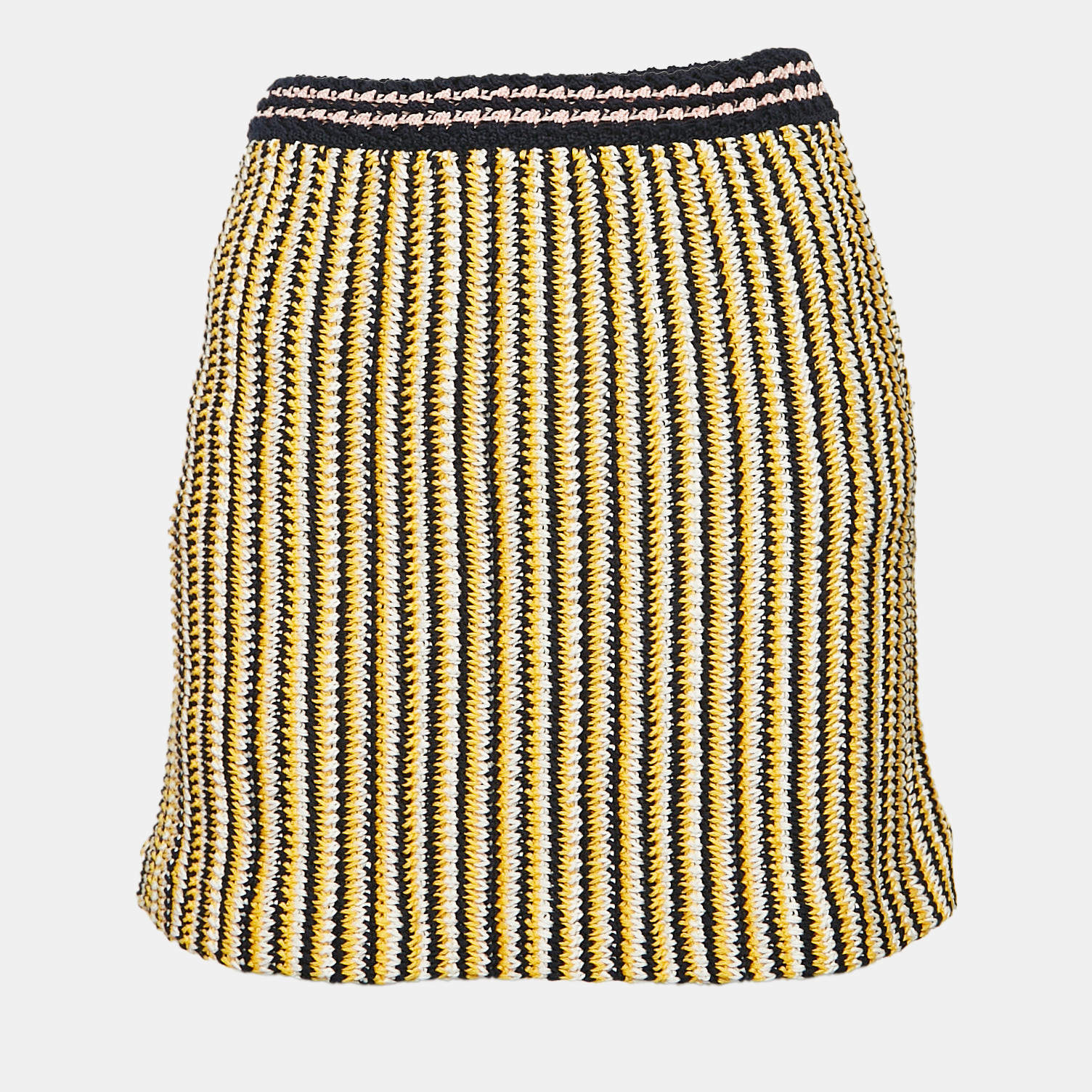 Miu Miu Yellow/Blue Stripe Crochet Mini Skirt S