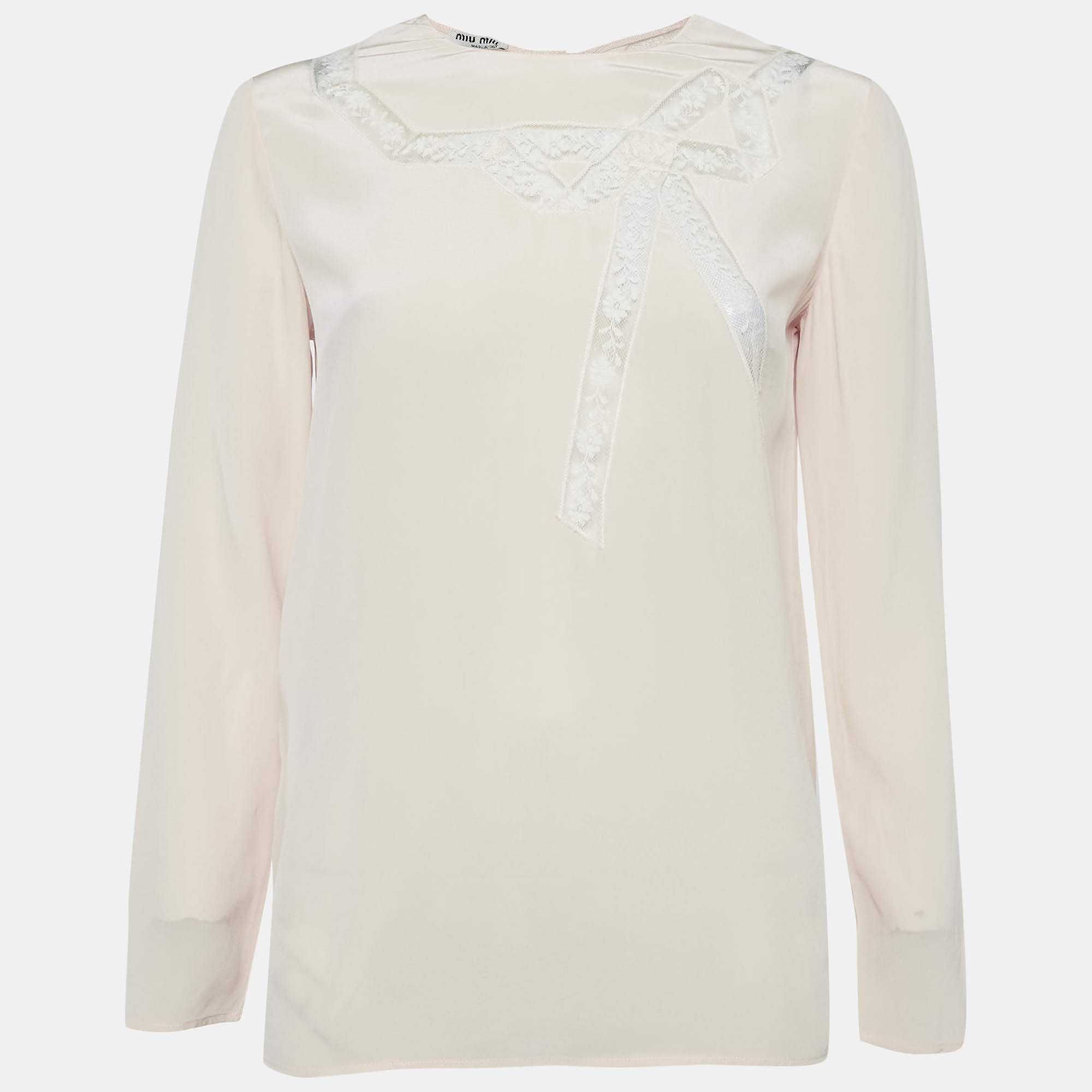 Miu Miu Pink Lace Insert Silk Button Front Blouse S