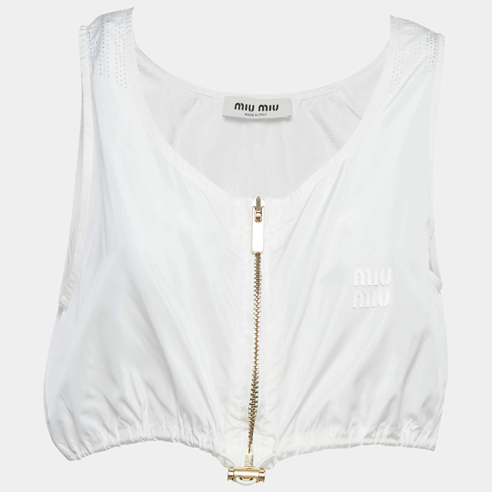 Miu Miu White Technical Silk Perforated Detail Crop Top XS