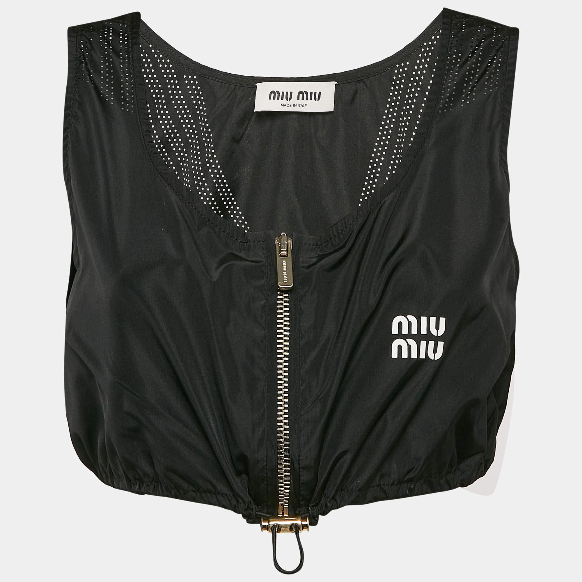 Miu Miu Black Technical Silk Perforated Detail Crop Top XS