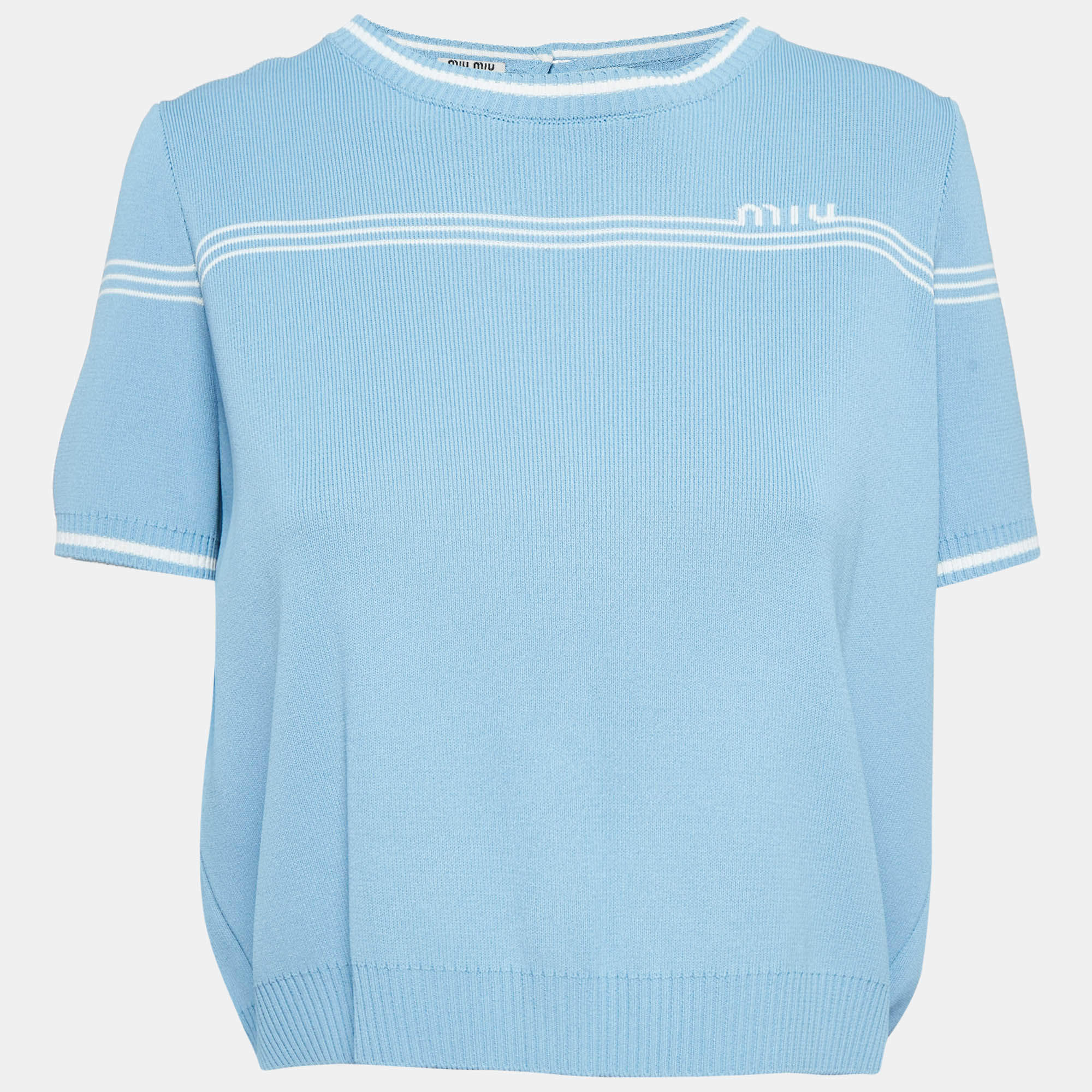 Miu Miu Blue Jersey Button Front Short Cardigan M