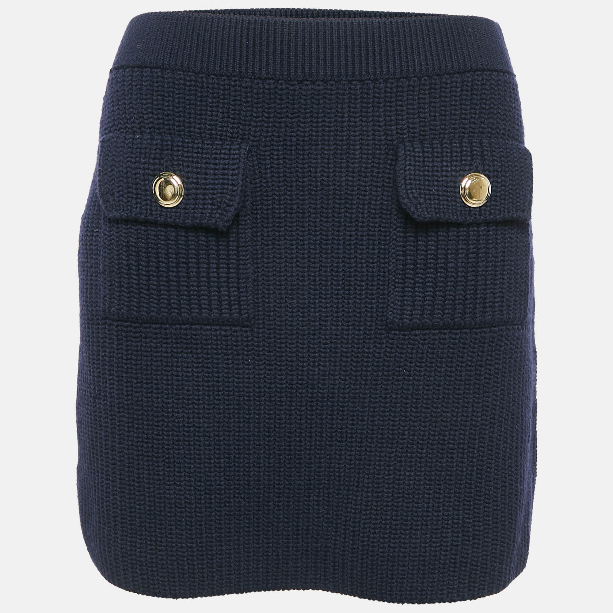 Miu Miu Navy Blue Wool Rib Knit Mini Skirt M