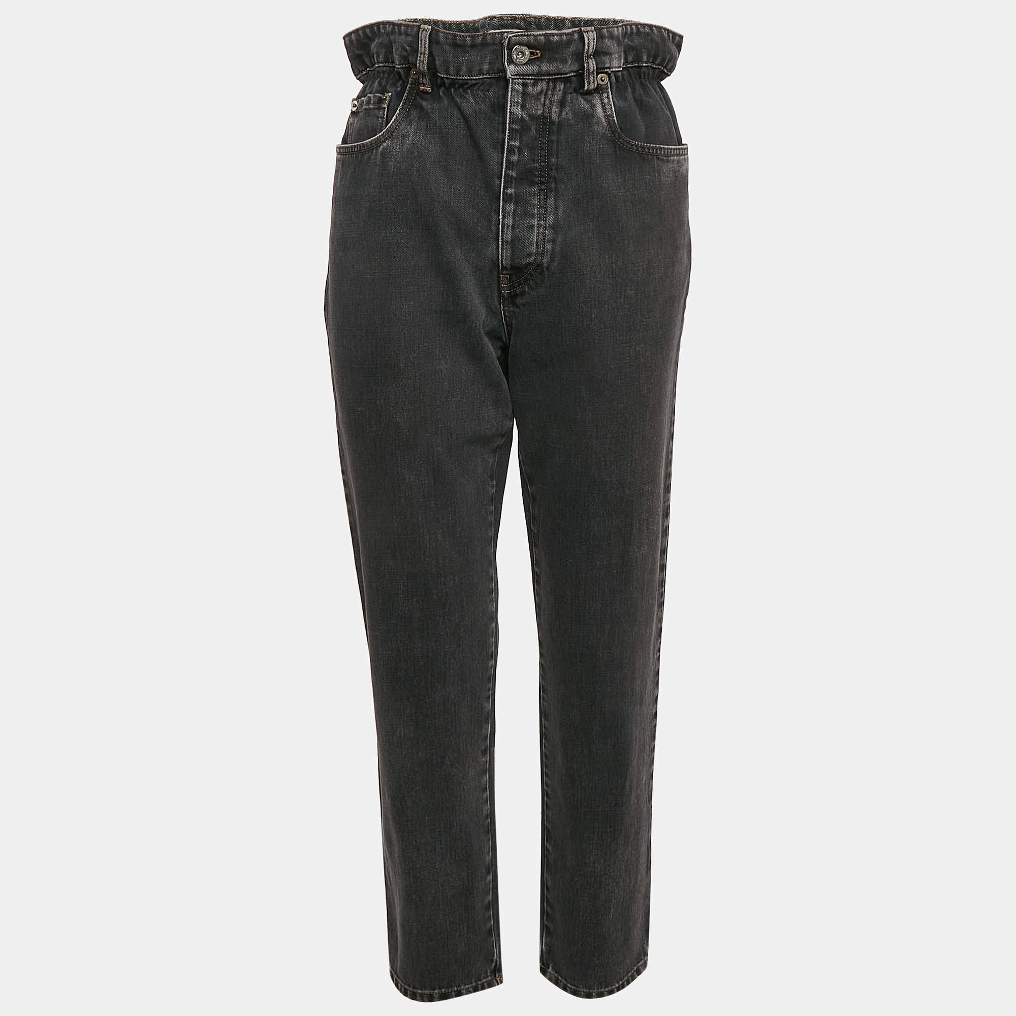 Miu Miu Black Faded Denim Ruffled Waist Jeans S Waist 26"