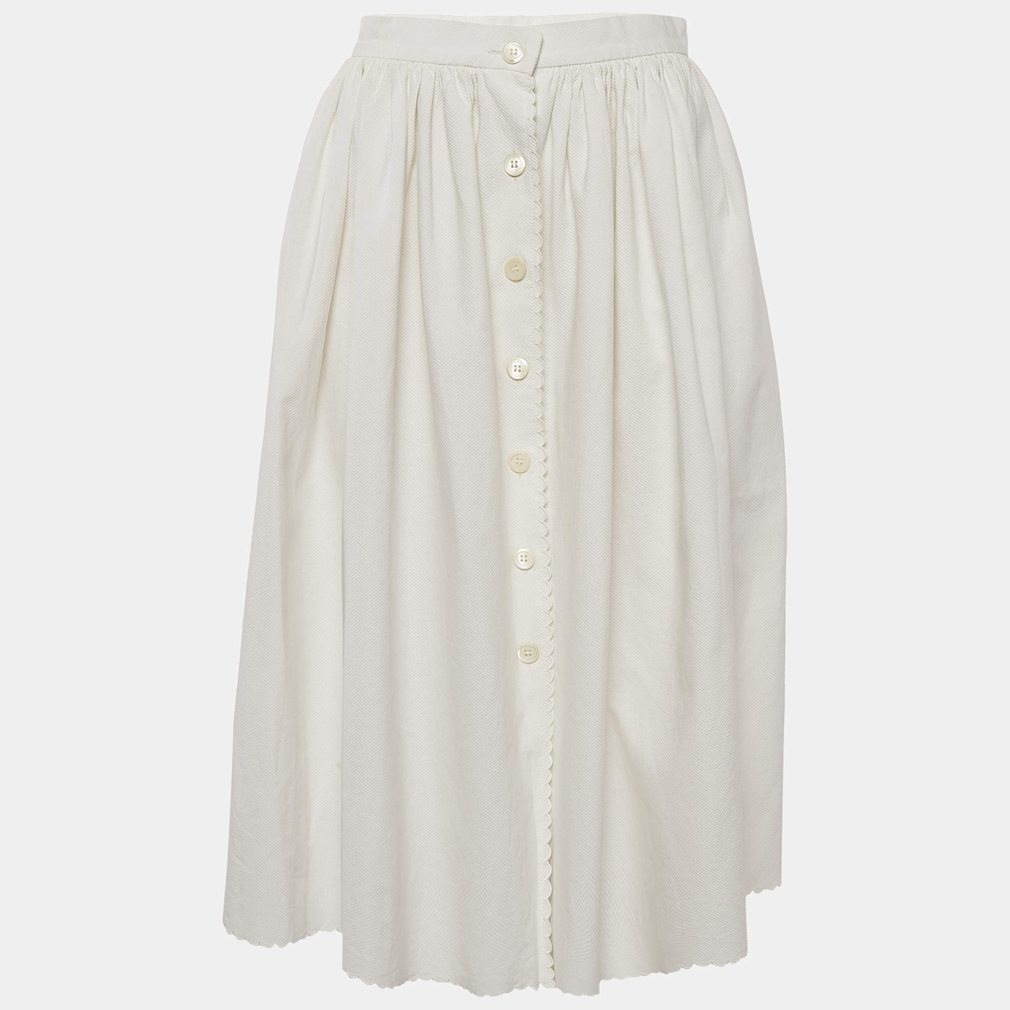 Miu Miu White Textured Cotton Midi Skirt M