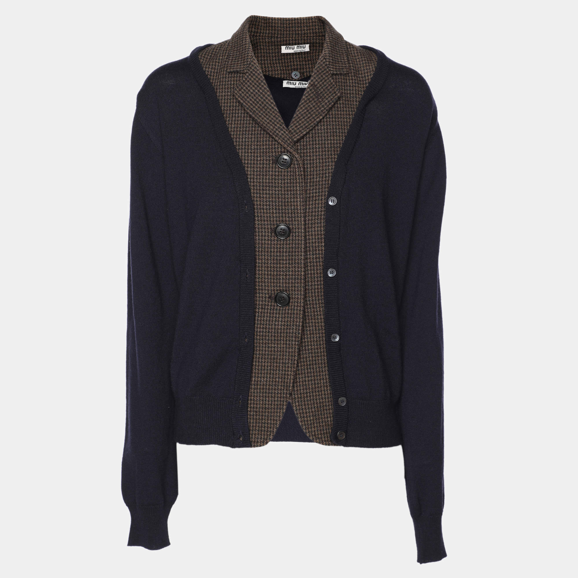 Miu Miu Deep Navy/Brown Wool Blend Sweater M
