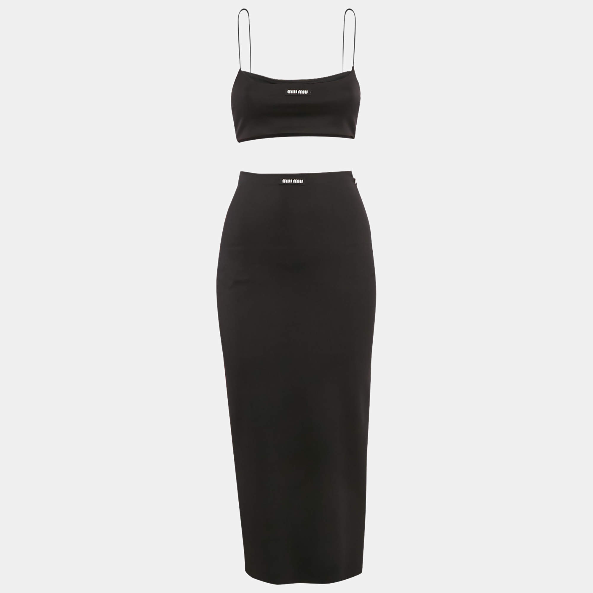 Miu Miu Black Jersey Crop Top And Skirt Set XS