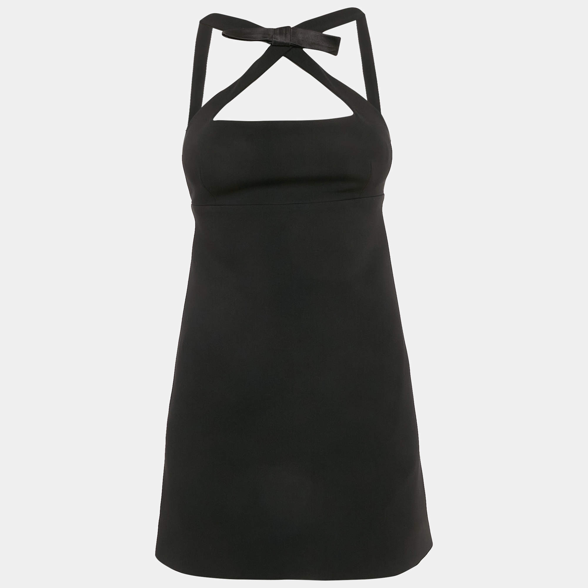 Miu Miu Black Stretch Crepe Bow Detail Open-Back Mini Dress XS