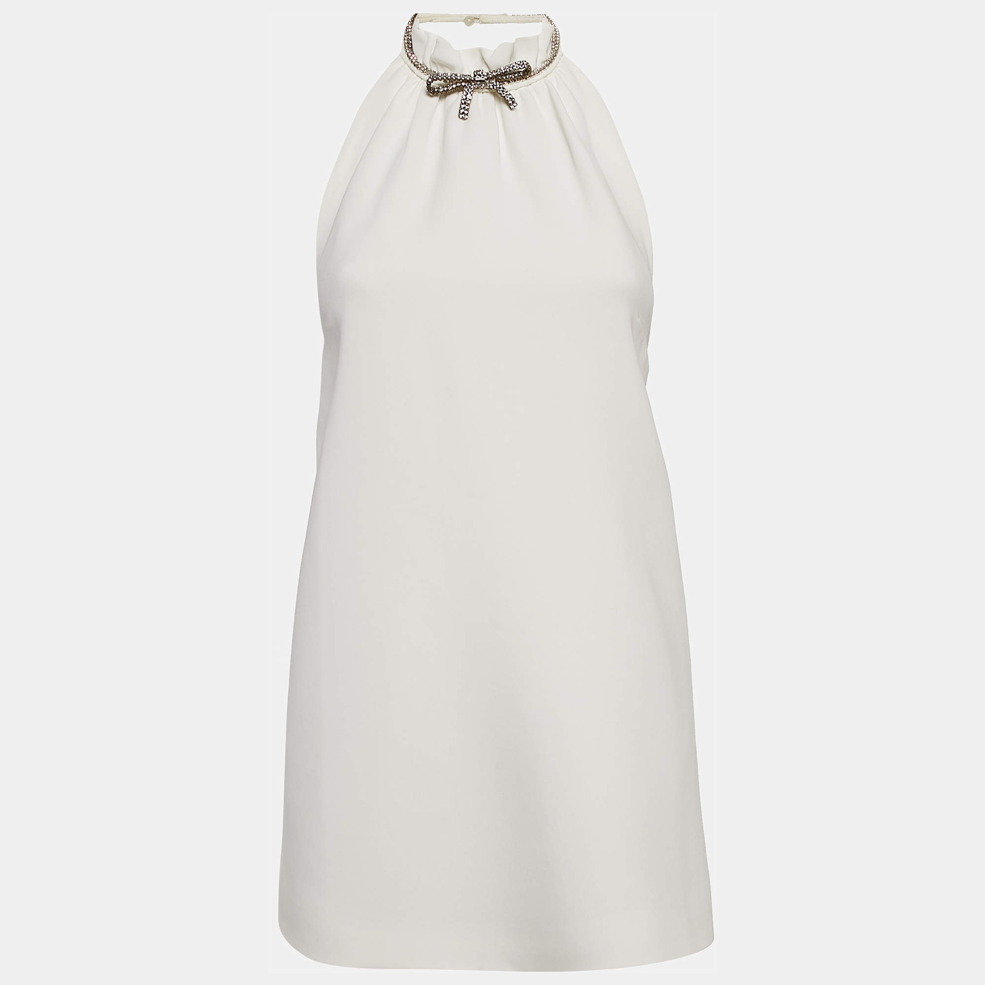 Miu Miu White Crystal Embellished Crepe Mini Dress S
