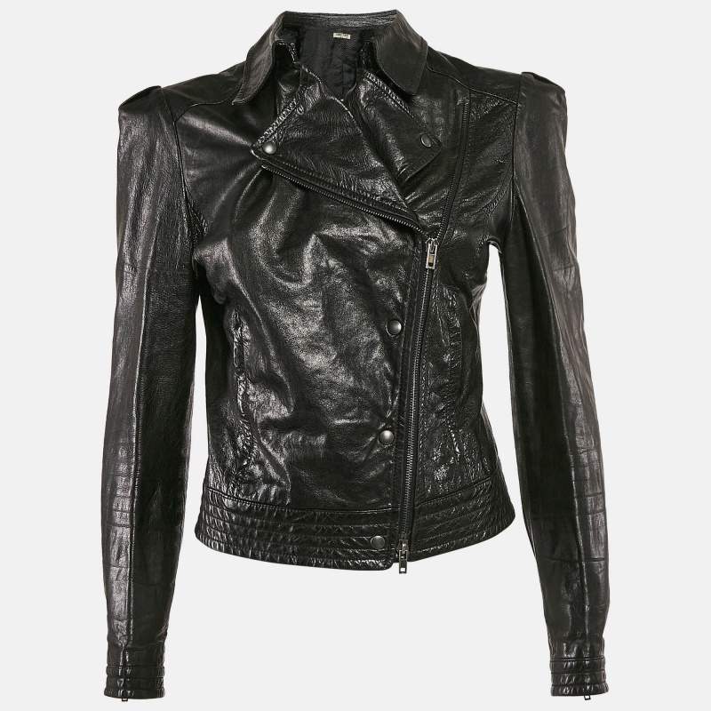 Miu Miu Black Leather Zip-Up Rider Jacket S