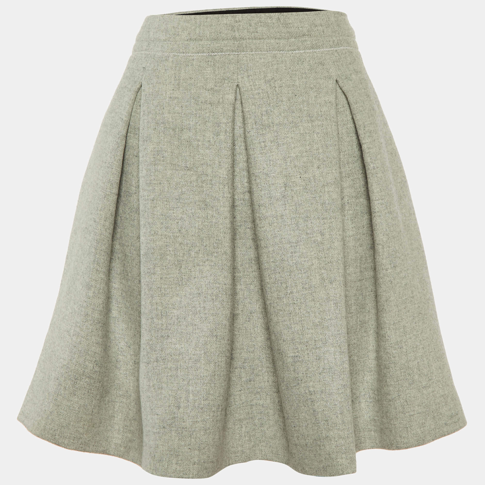 Miu Miu Grey Wool Pleated Mini Skirt L