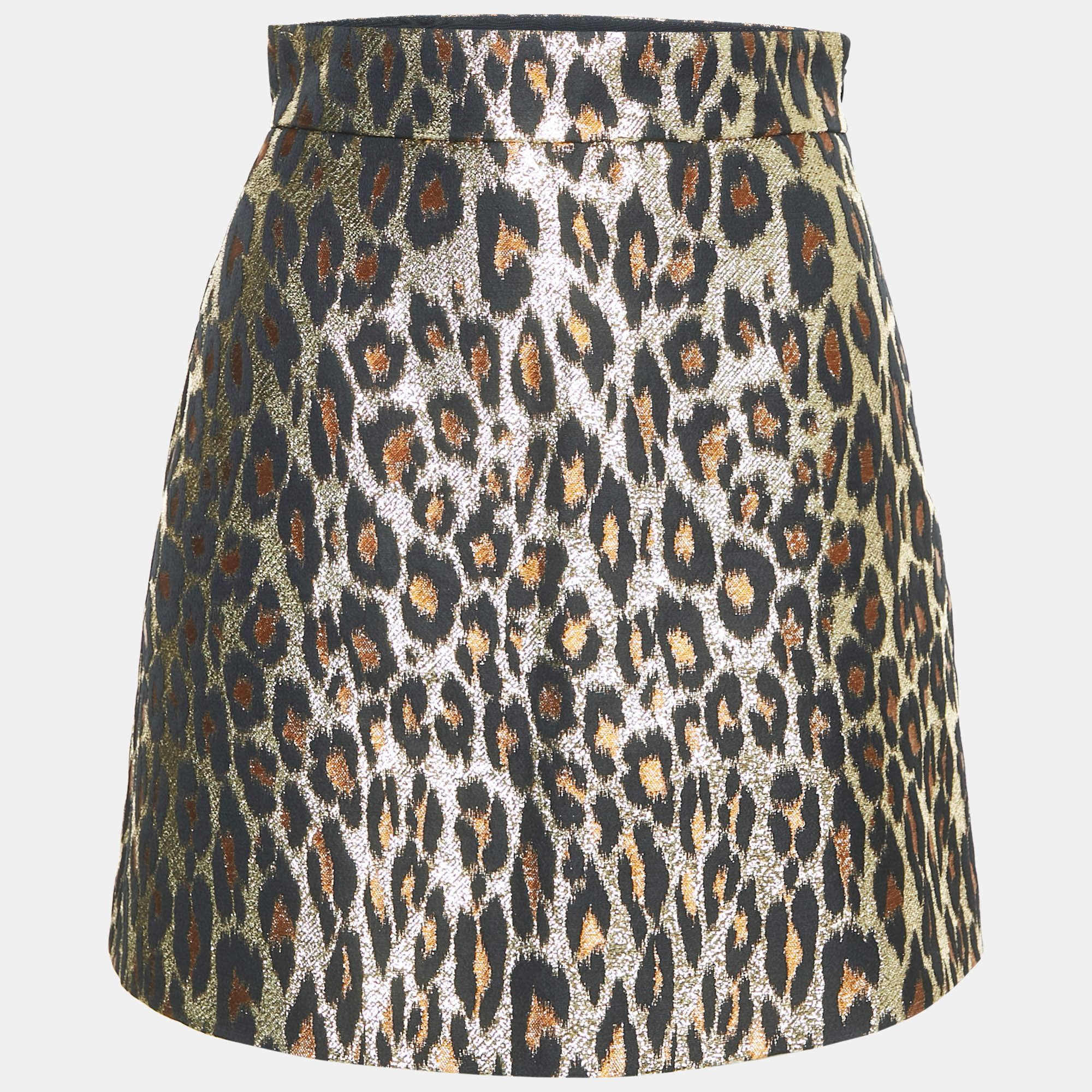 Miu Miu Gold Leopard Pattern Lurex Mini Skirt S