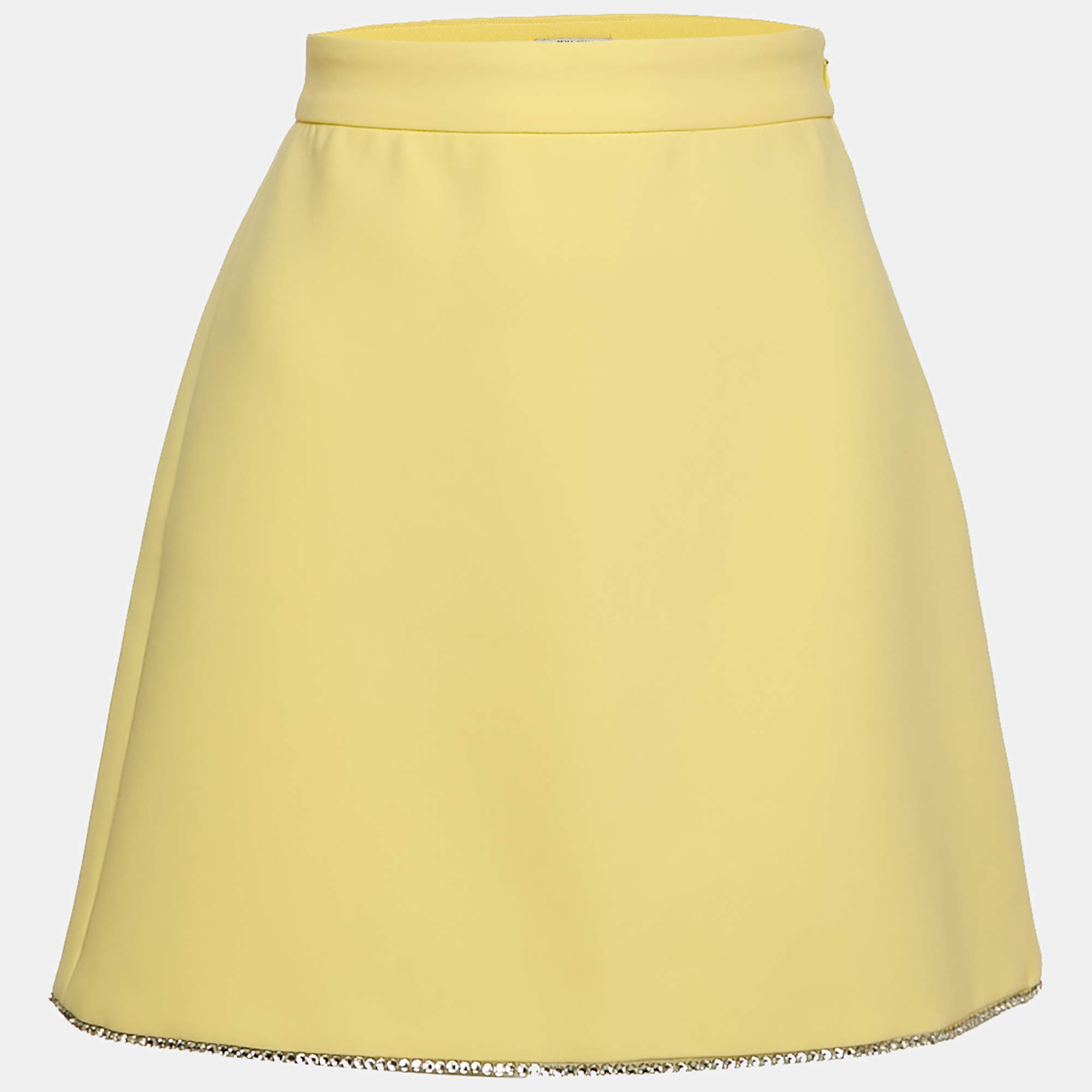 Miu Miu Pastel Yellow Crepe Studded Hem Mini Skirt S