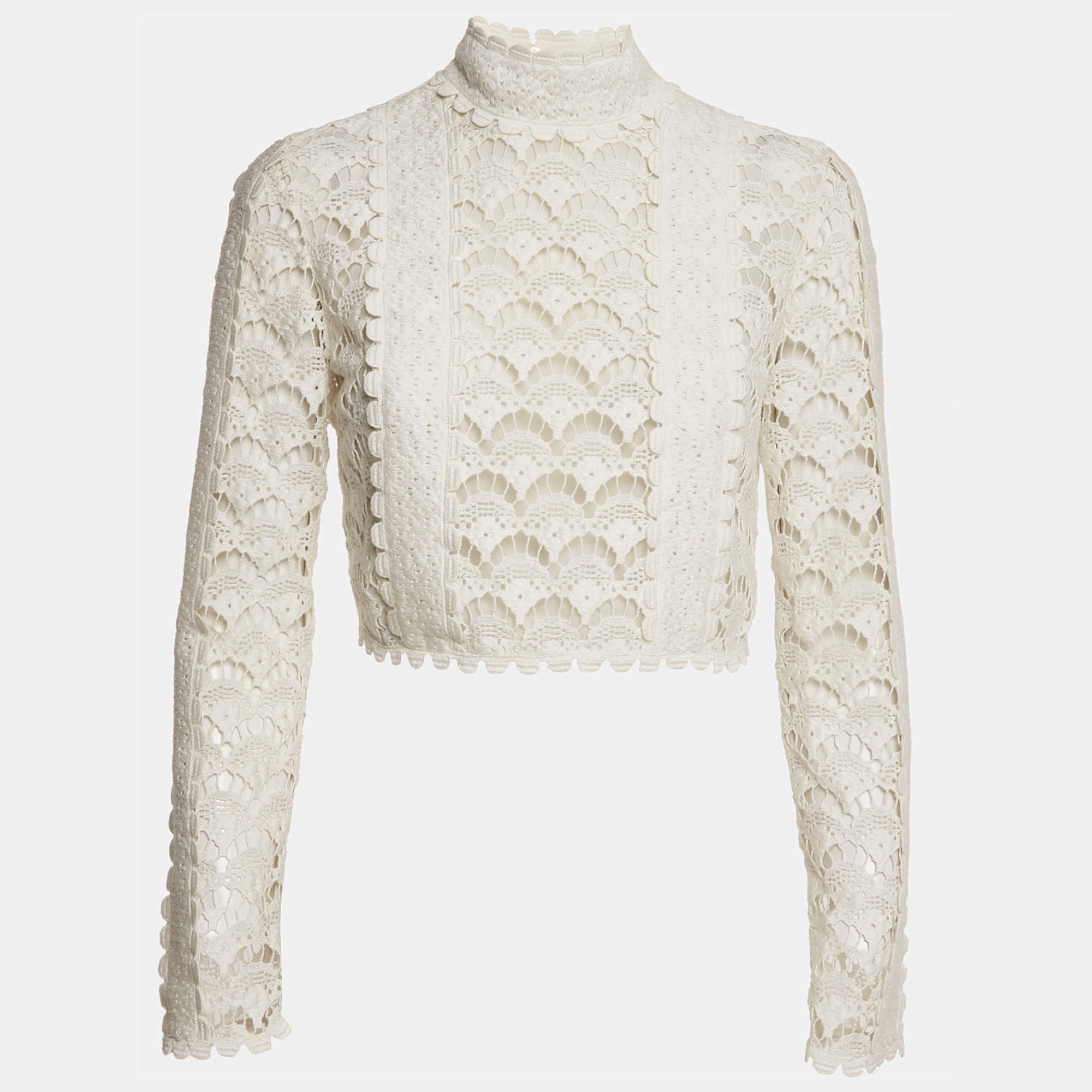 Miu Miu White Floral Lace Long Sleeve Crop Top S