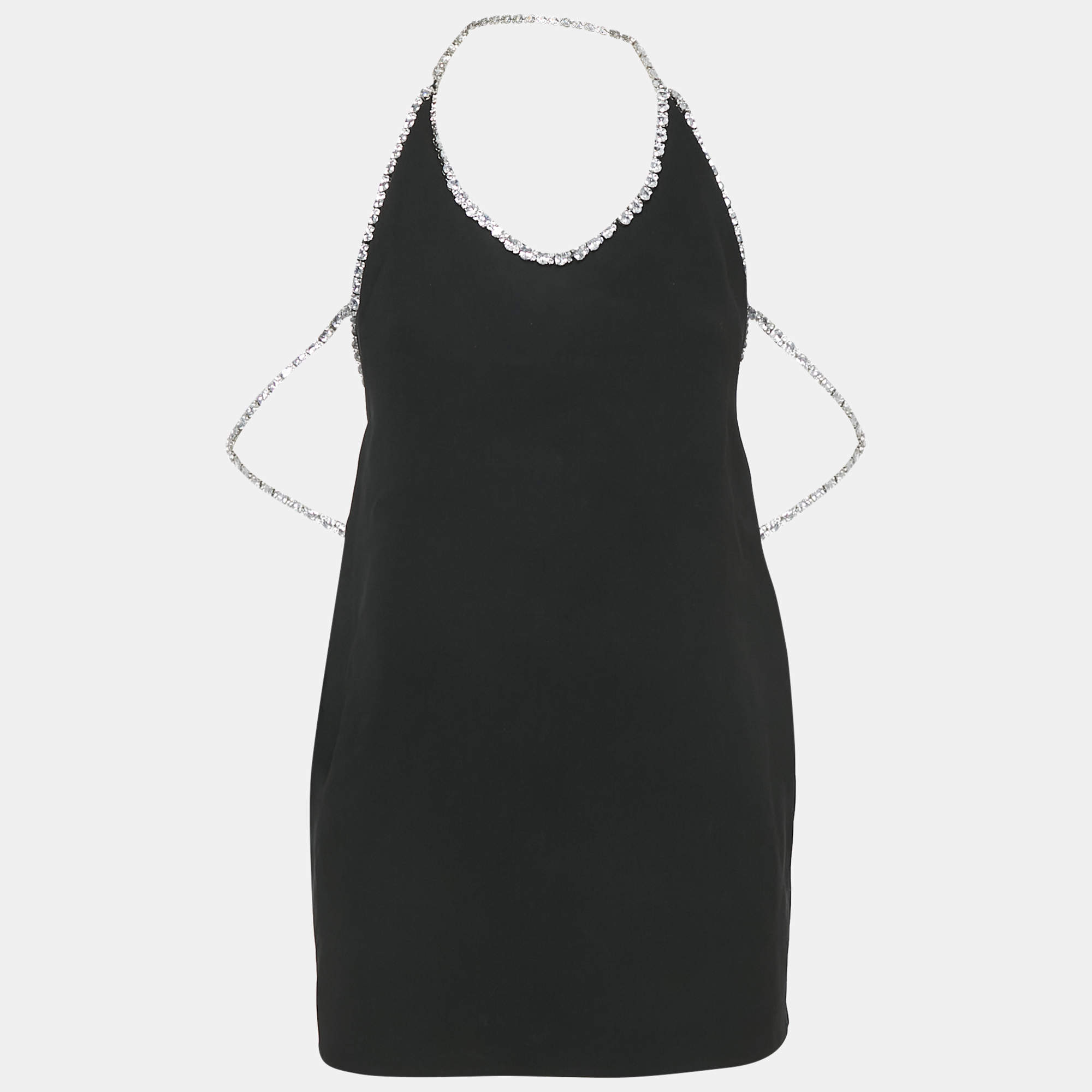 Miu Miu Black Crystals Embellished Neckline Cady Dress S
