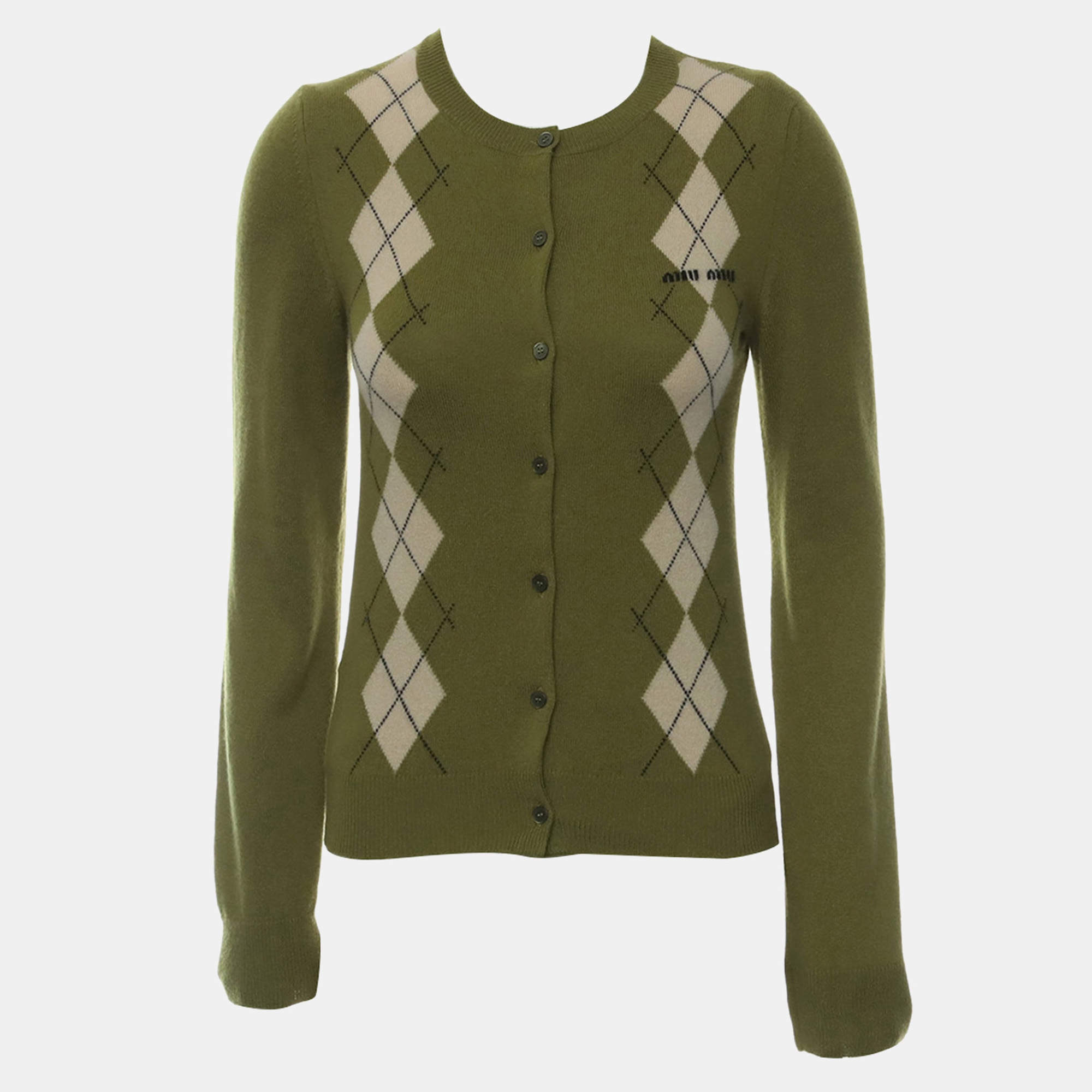 Miu Miu Green Cashmere Fern Button-Up Cardigan IT Women 36