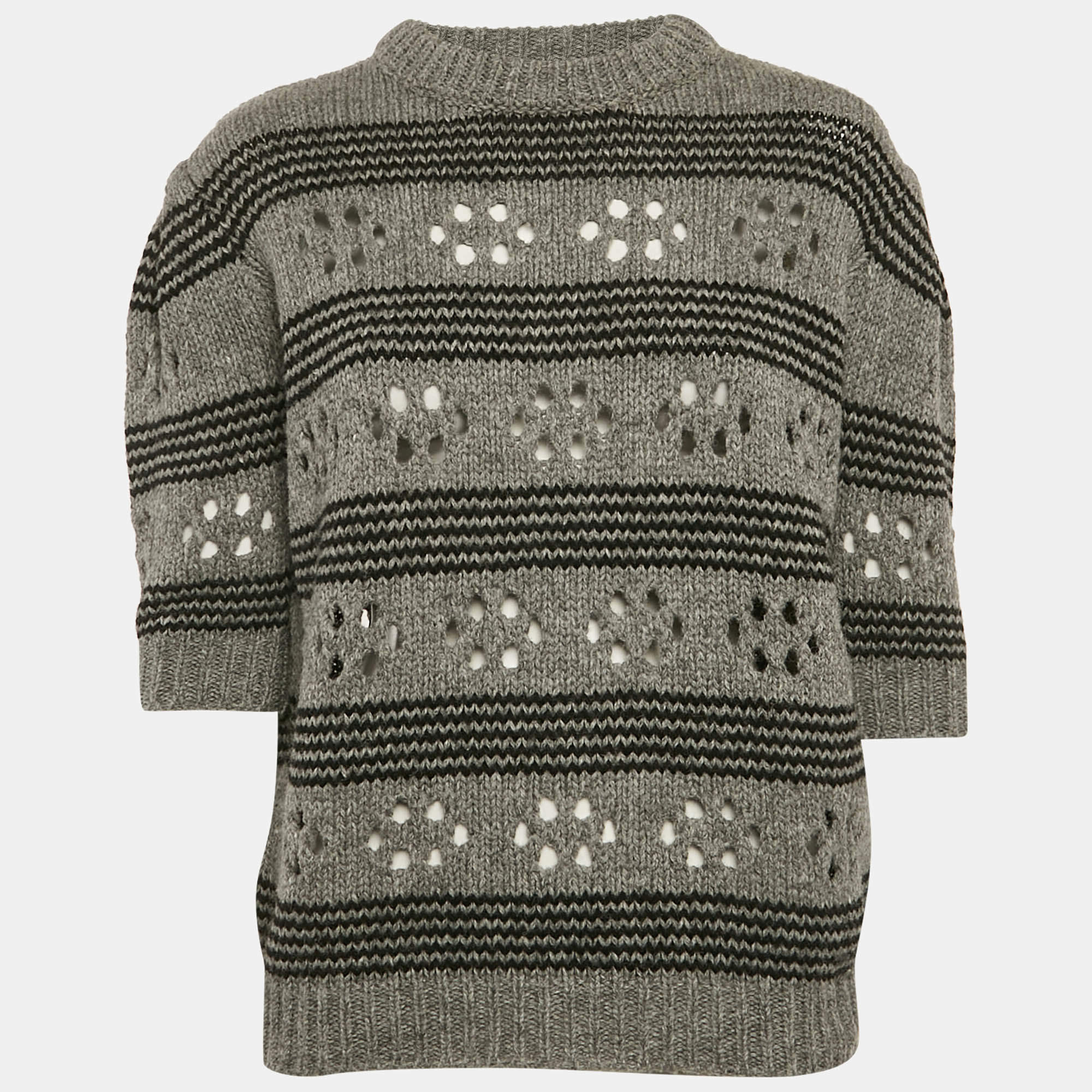 Miu Miu Grey Cut-Out Rib Knit Sweater S