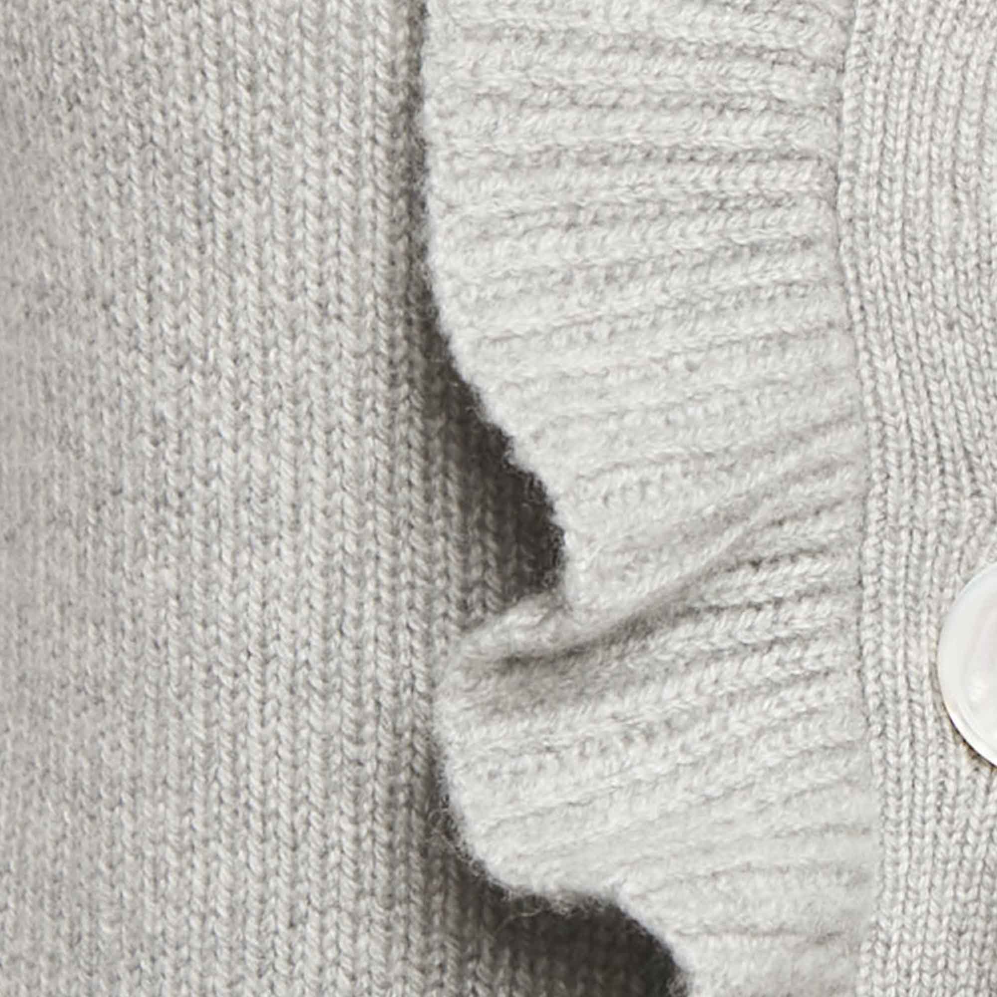 Pre Owned Miu Miu Grey Rib Knit Ruffled Crop Cardigan S